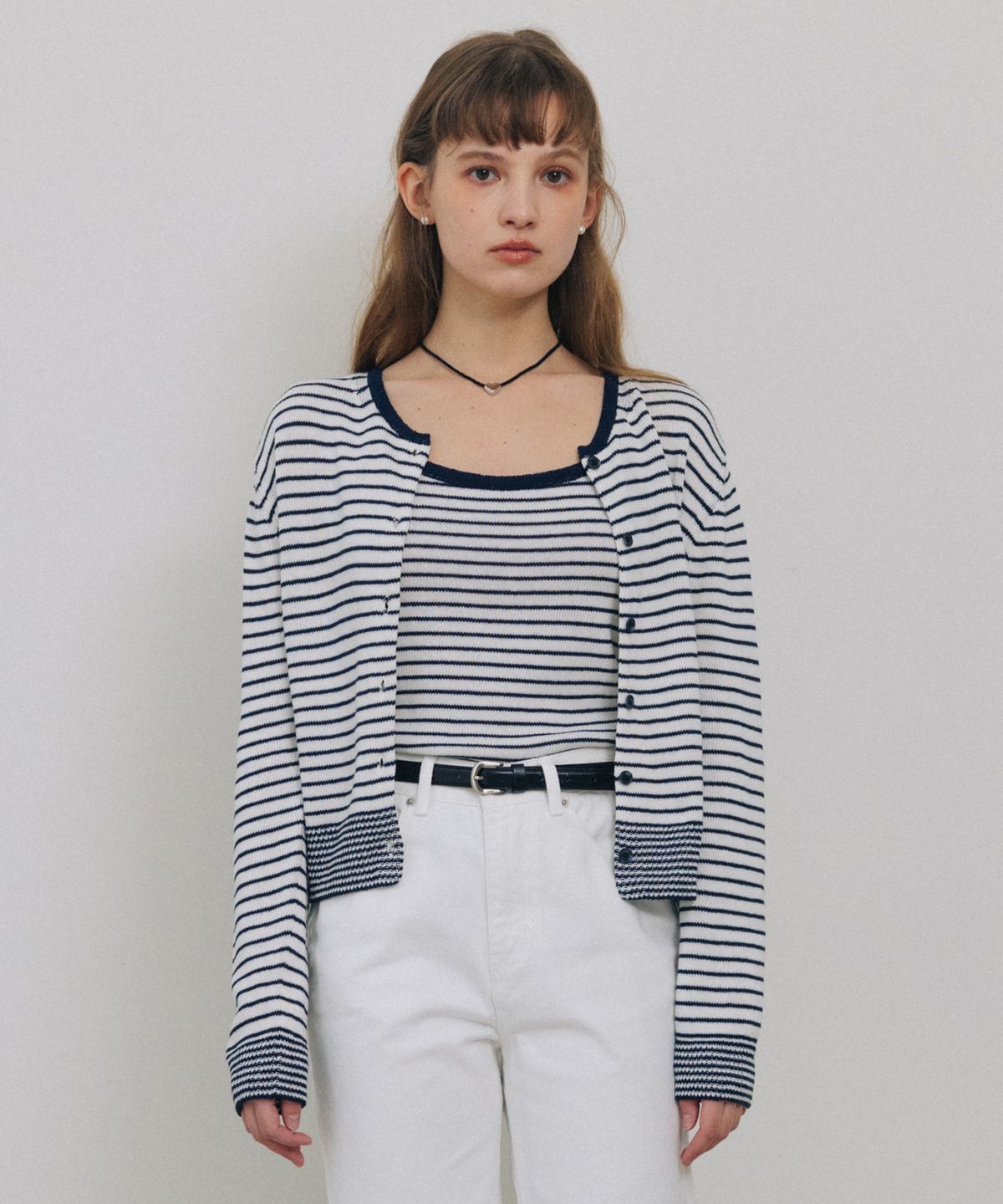 튜드먼트(TTUDEMENT) STRIPE CREWNECK CARDIGAN IVORY