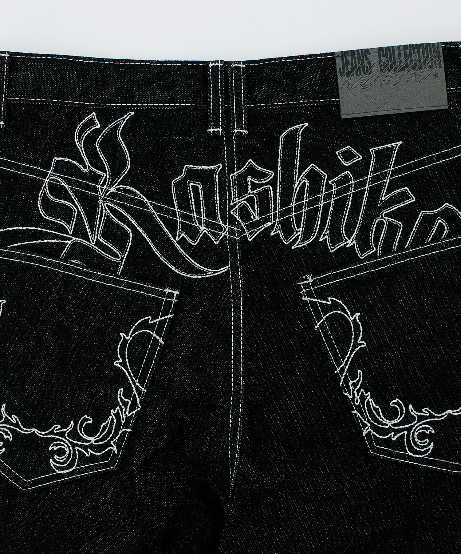 MUSINSA | KASHIKO Embroidered Nonfade Denim Pants - Black