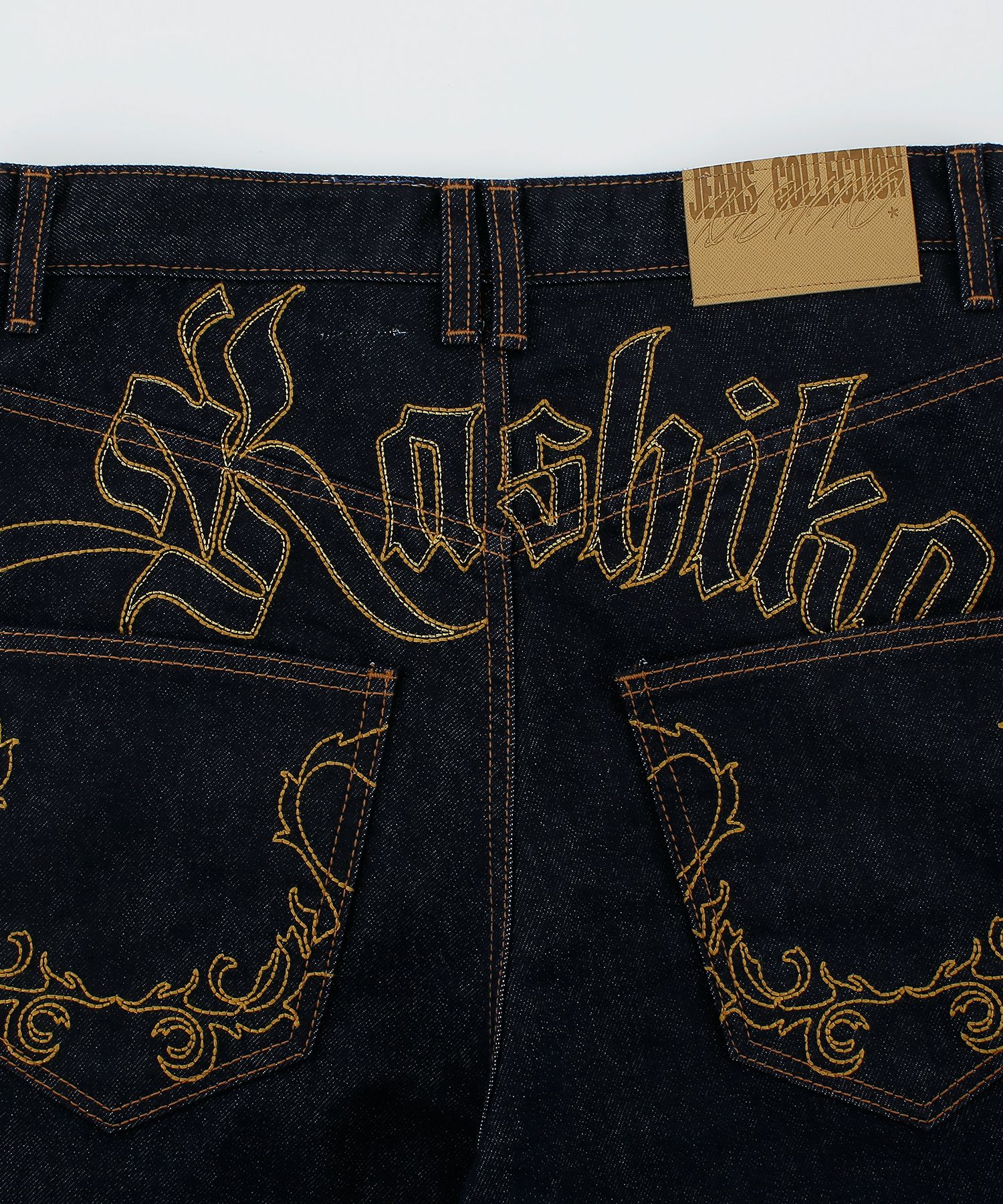 デニム・ジーパン [Kashiko] Embroied Nonfade Denim Pants : 2 Color MUSINSA | KASHIKO Embroidered Nonfade Denim Pants - Blue