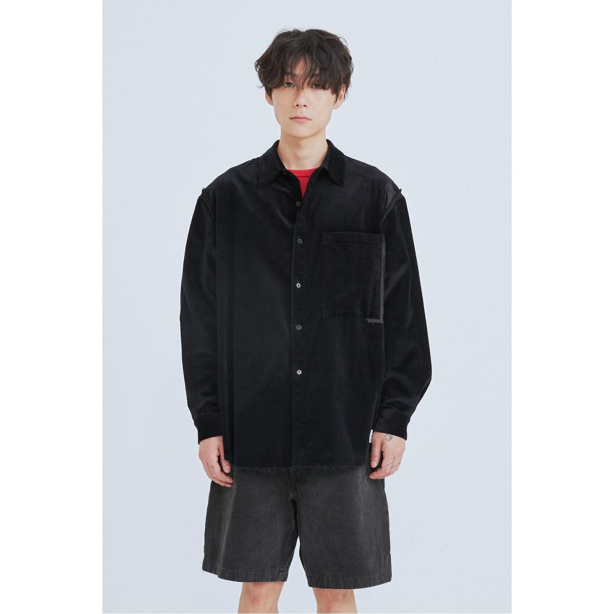 래코드(RECODE) Corduroy Oversized Pullover Shirts_RKSAA23618BKX