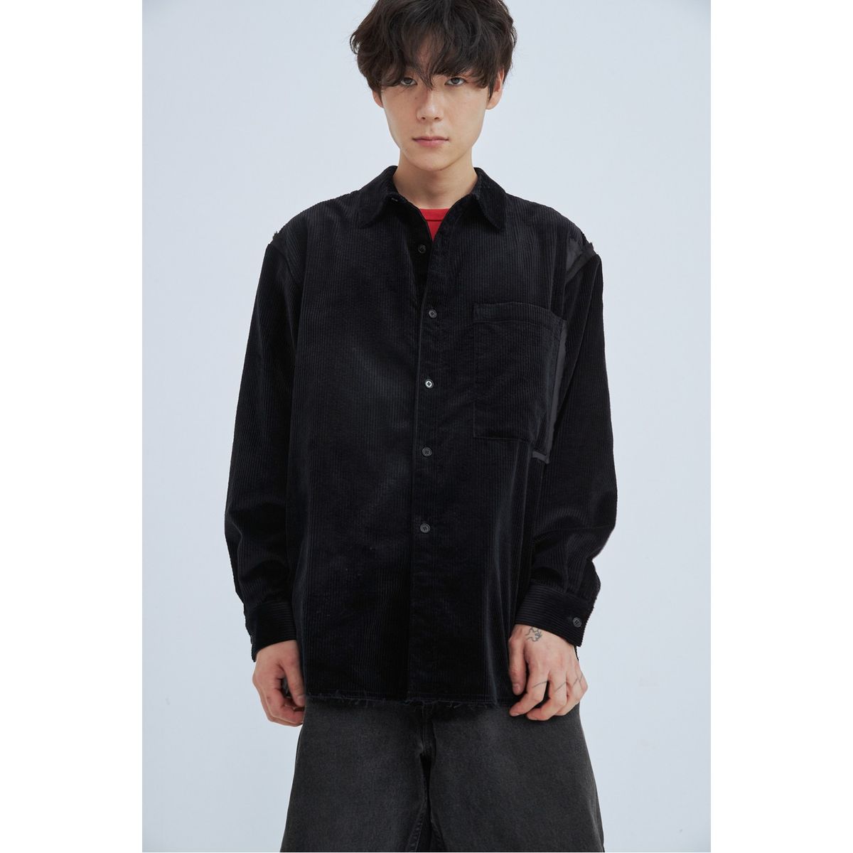 래코드(RECODE) Corduroy Oversized Pullover Shirts_RKSAA23618BKX