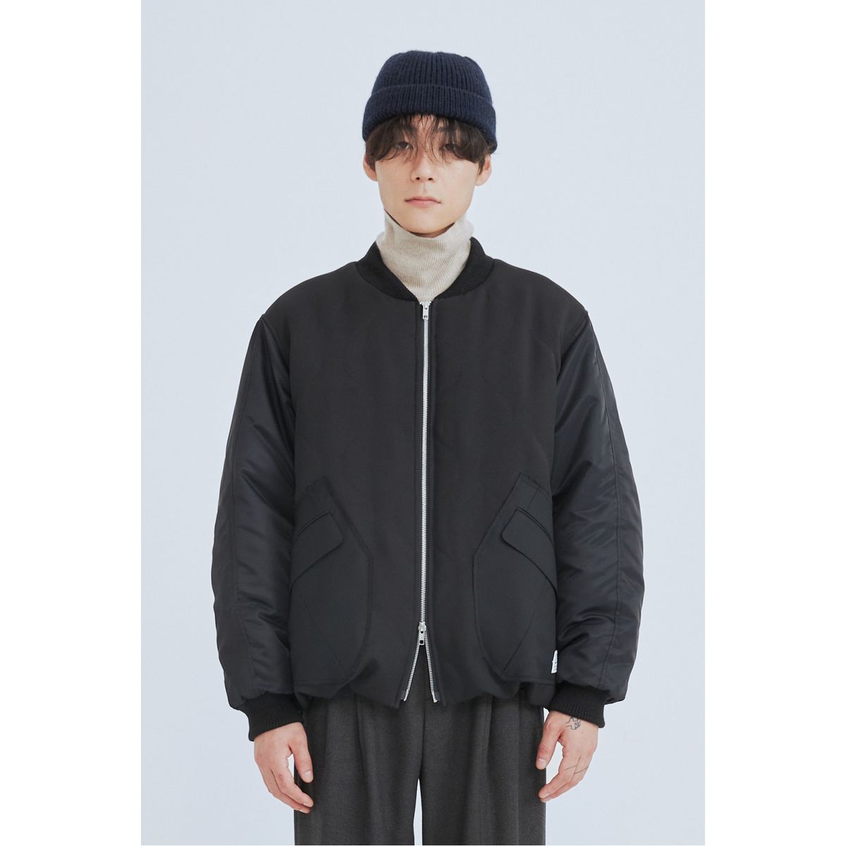래코드(RECODE) Patchwork Bomber Sleeve Jumper_RKUAW23616BKX