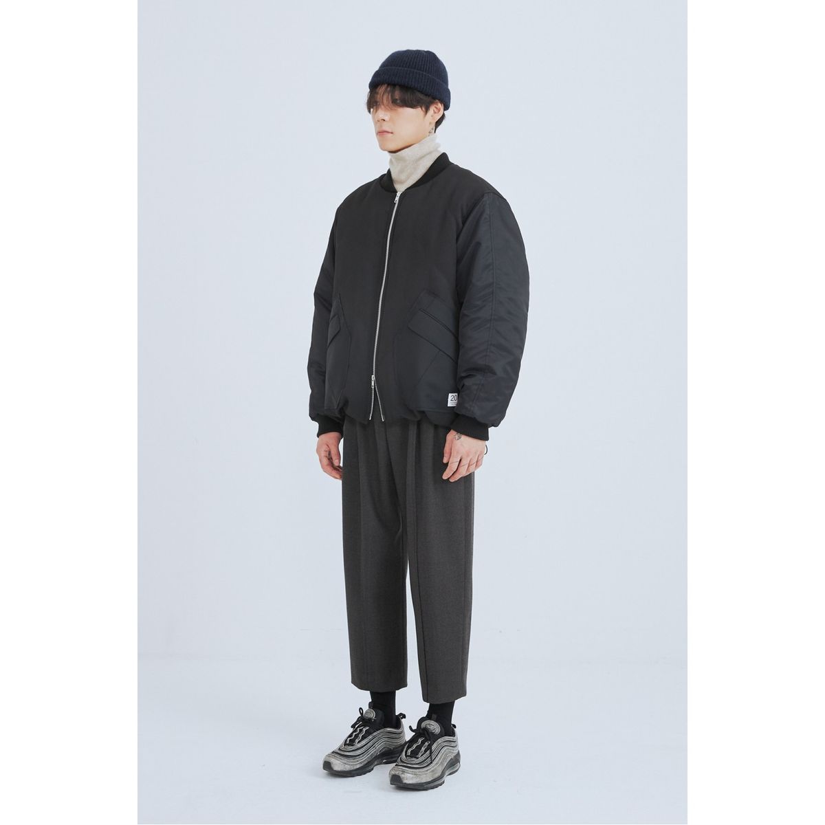 래코드(RECODE) Patchwork Bomber Sleeve Jumper_RKUAW23616BKX