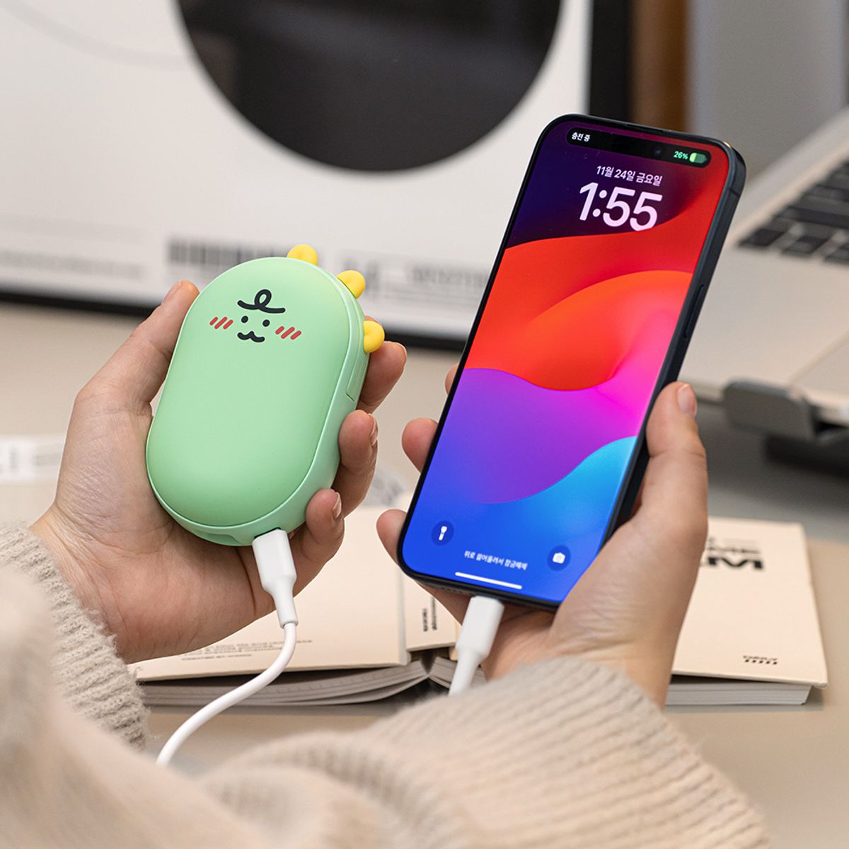 카카오프렌즈 파트너(KAKAOFRIENDS PARTNERS) 니니즈 조약돌 손난로 보조배터리 5000mAh C타입 충전