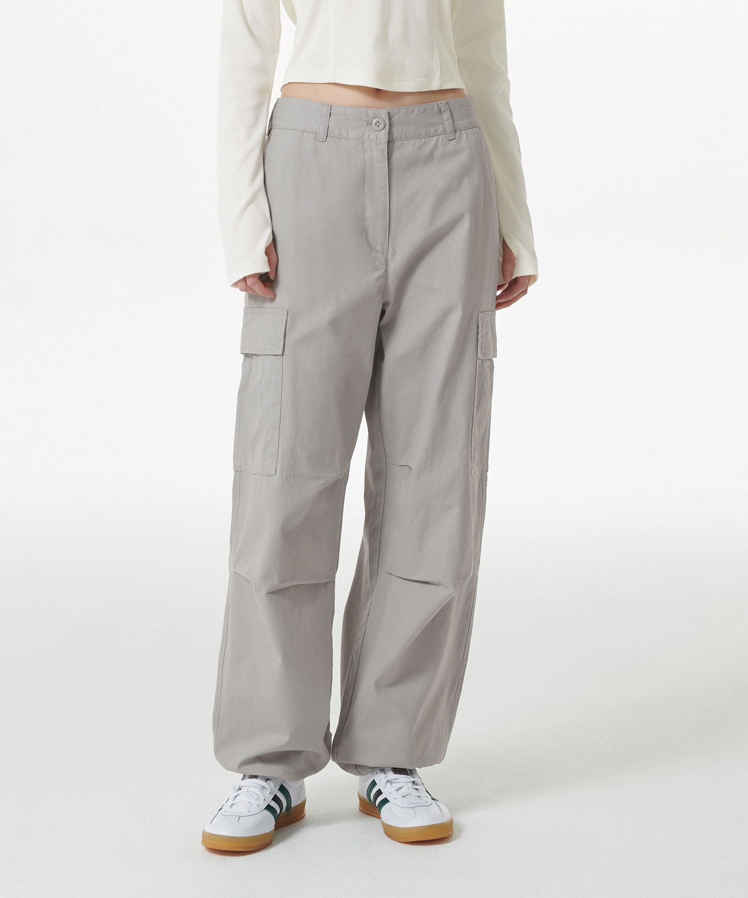 Women's Wide Cargo Pants [Light Gray] thumbnail 2