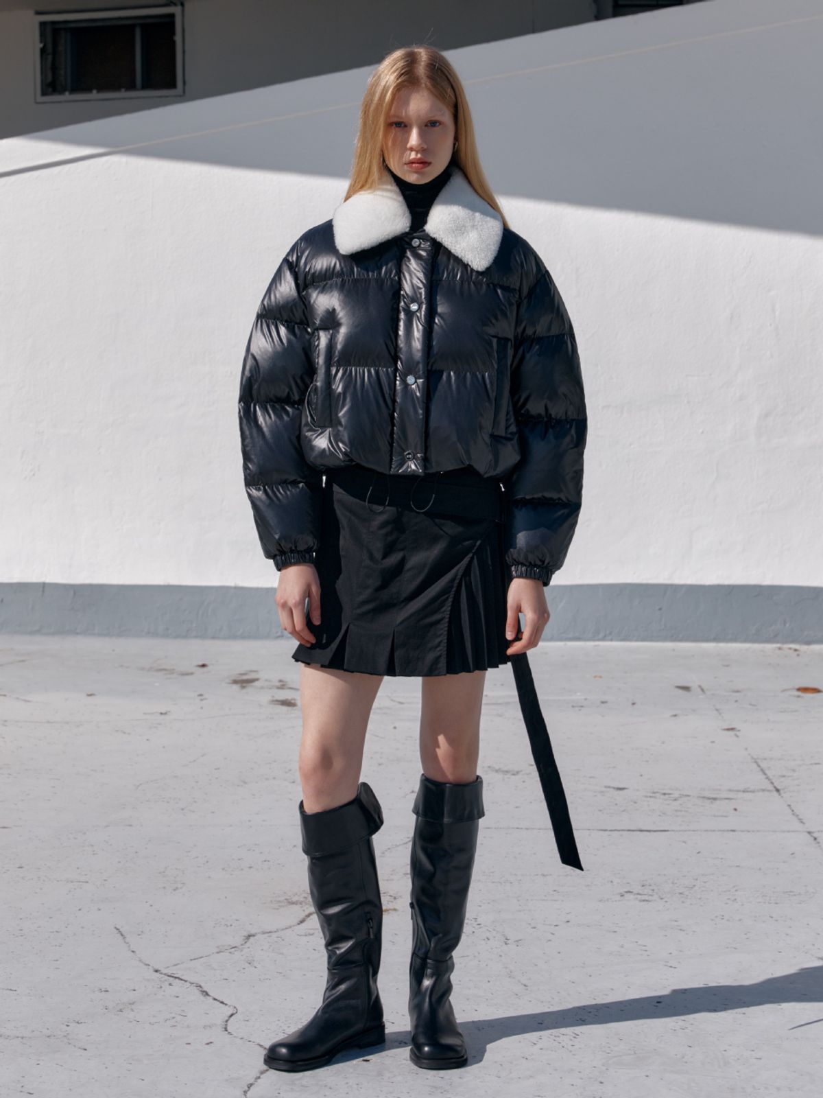 뮤제(MUSEE) PARC Down Lambs Wool Collar Puffer Jacket_Black