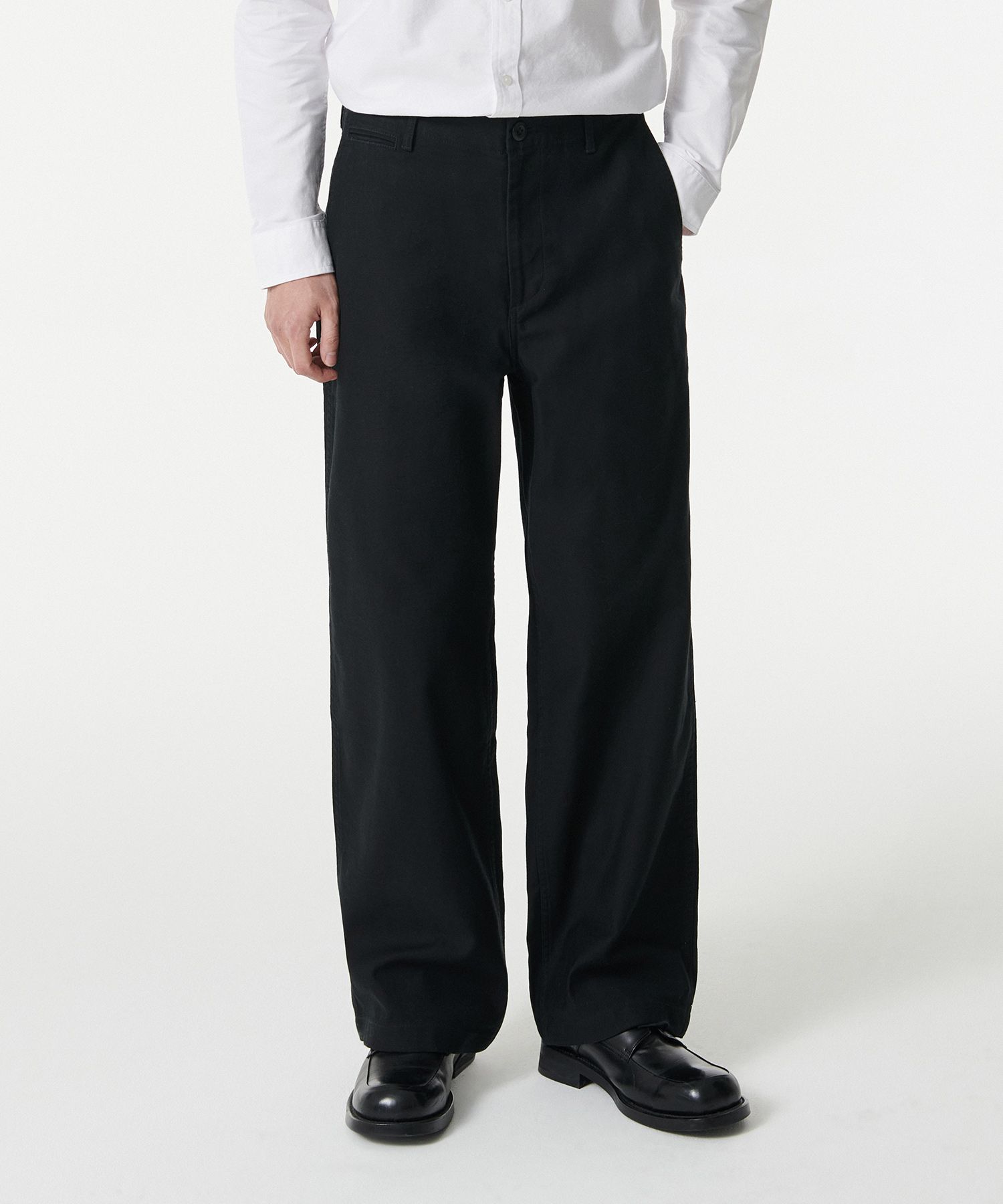 MUSINSA | MUSINSA STANDARD Back satin wide officer pants [black]