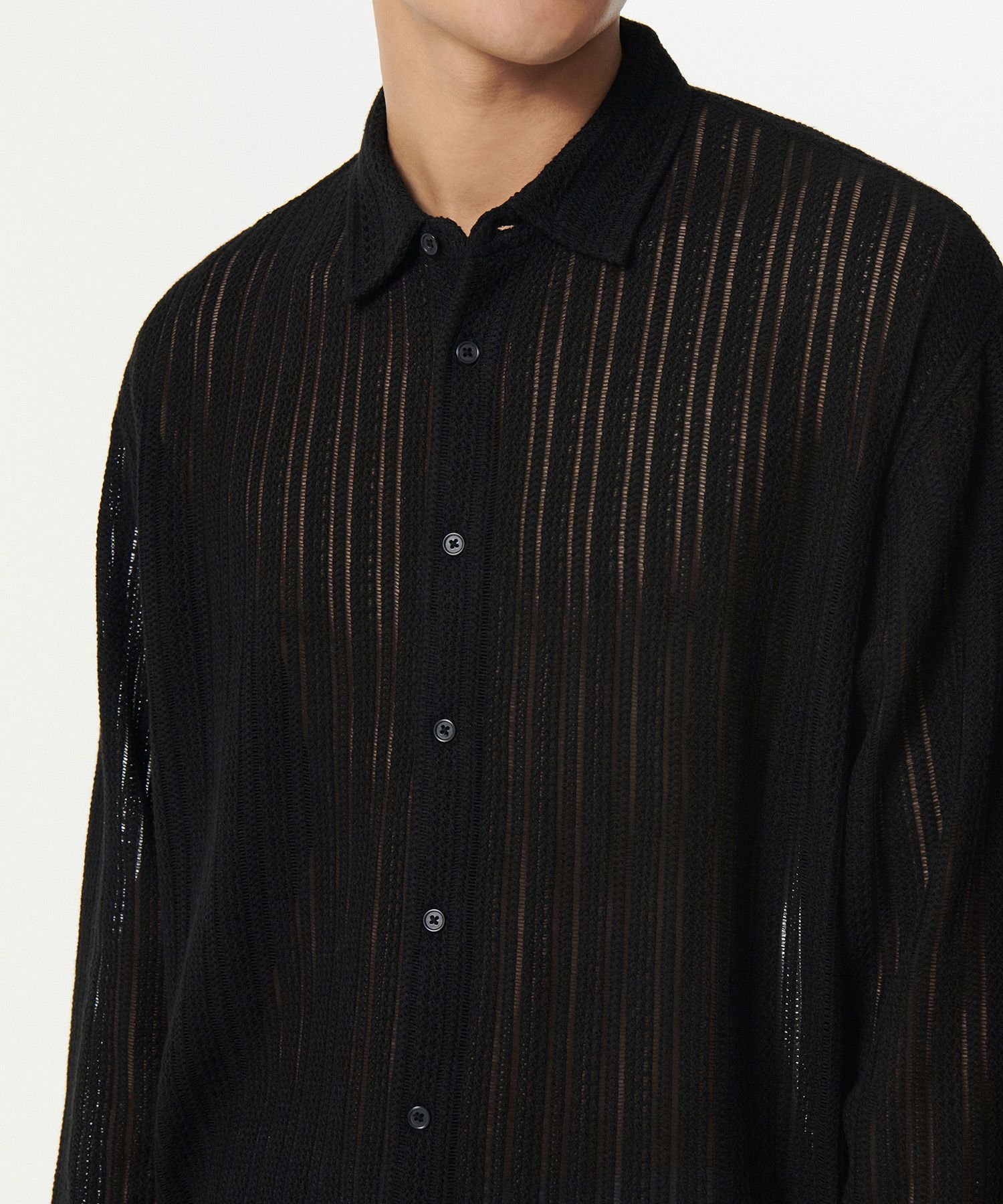MUSINSA | MUSINSA STANDARD Relaxed Crochet Shirt [Black]