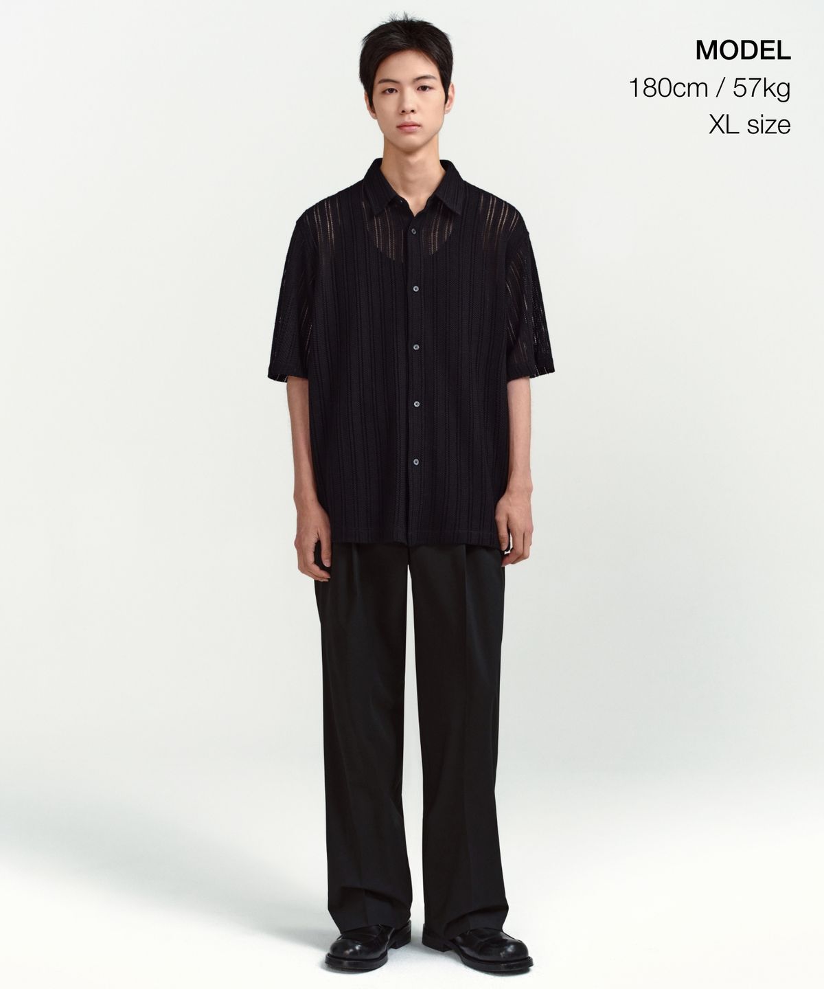 무신사 스탠다드(MUSINSA STANDARD) 릴렉스드 크로셰 반소매 셔츠 [블랙]