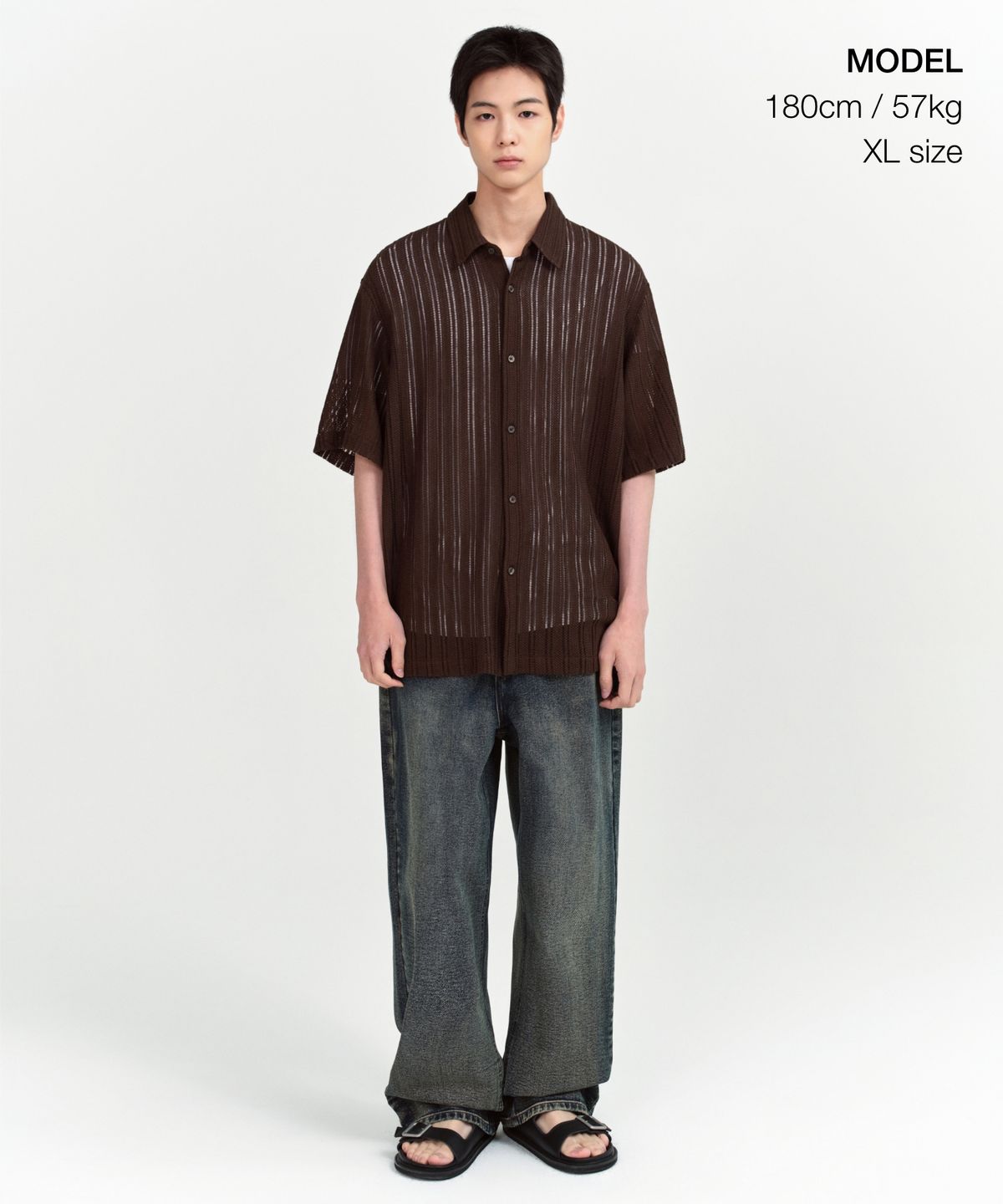 무신사 스탠다드(MUSINSA STANDARD) 릴렉스드 크로셰 반소매 셔츠 [브라운]