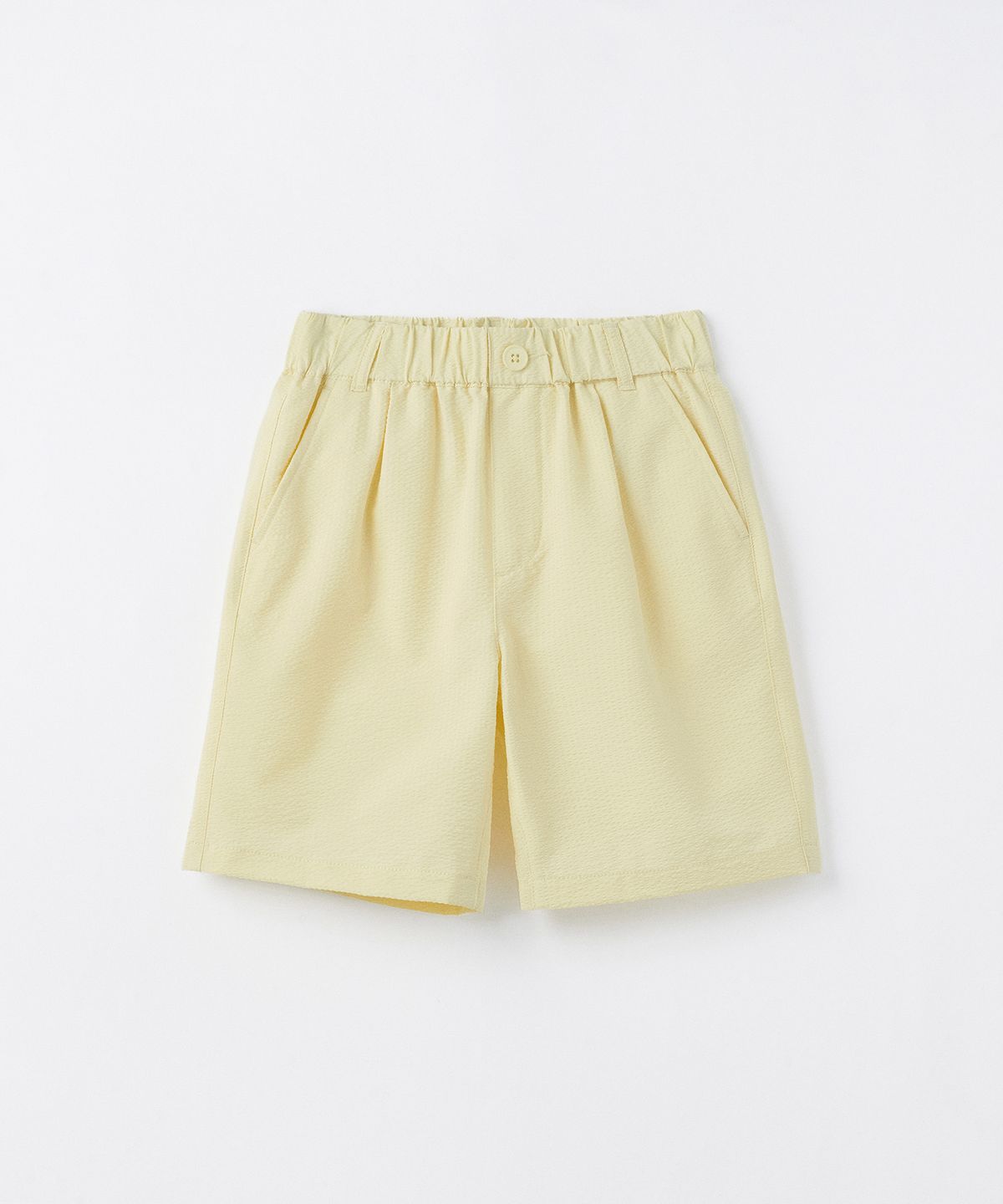 무신사 스탠다드 키즈(MUSINSA STANDARD KIDS) 와이드 시어서커 밴딩 쇼츠 [레몬 크림]