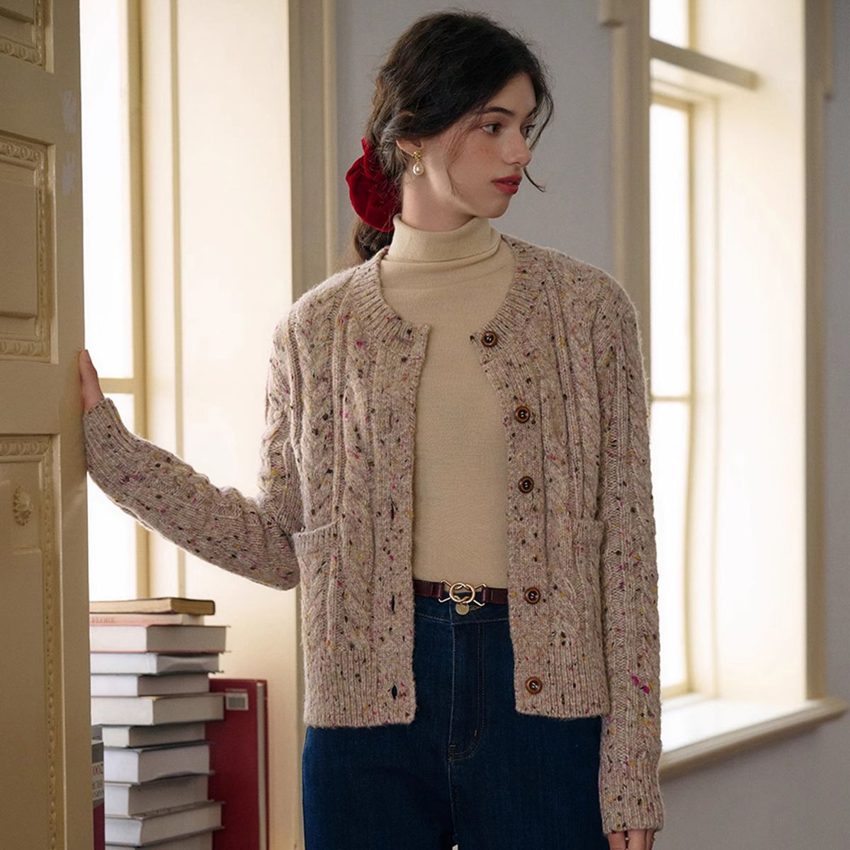심플레트로(SIMPLE RETRO) SR_Dot Yarn Wool Cardigan