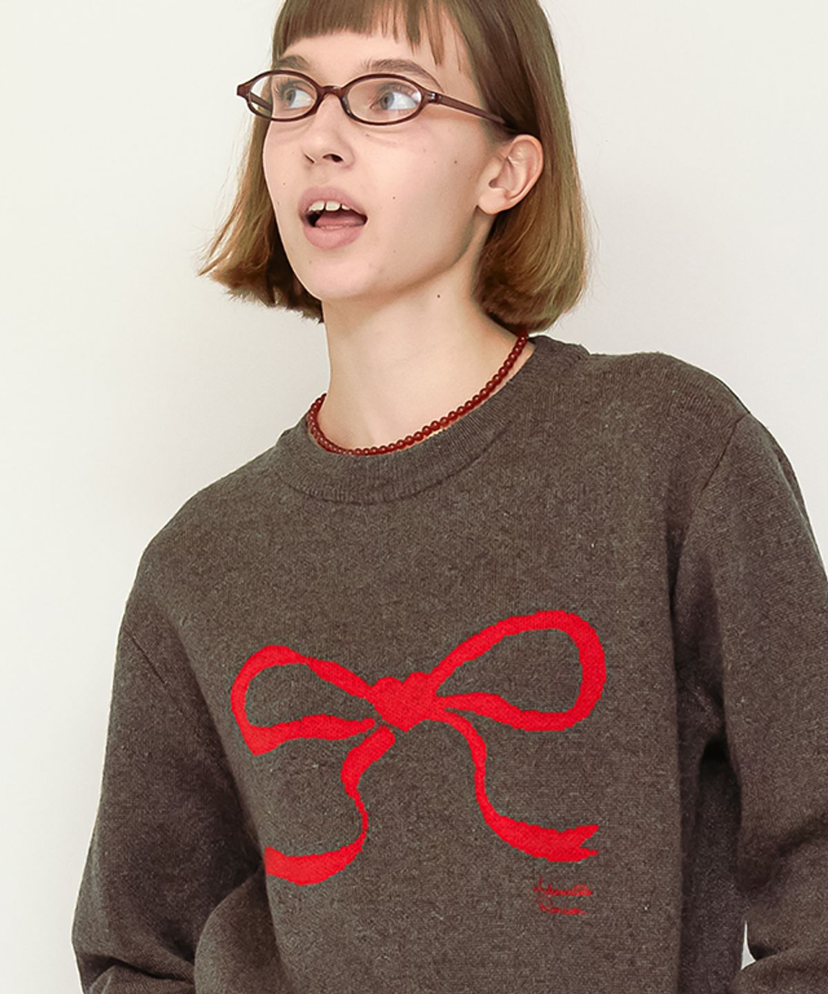 론론(RONRON) HEART RIBBON JACQUARD KNIT BROWN