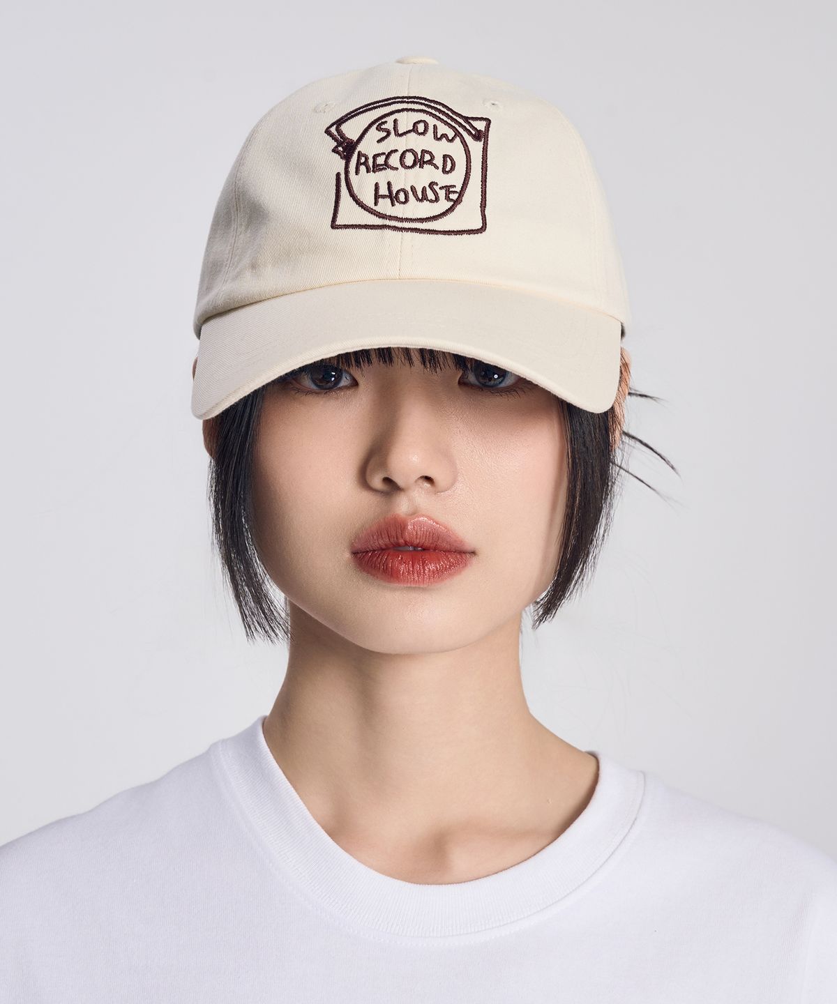 슬로우 레코드 하우스(SLOW RECORD HOUSE) 레코드 코튼 볼캡_크림