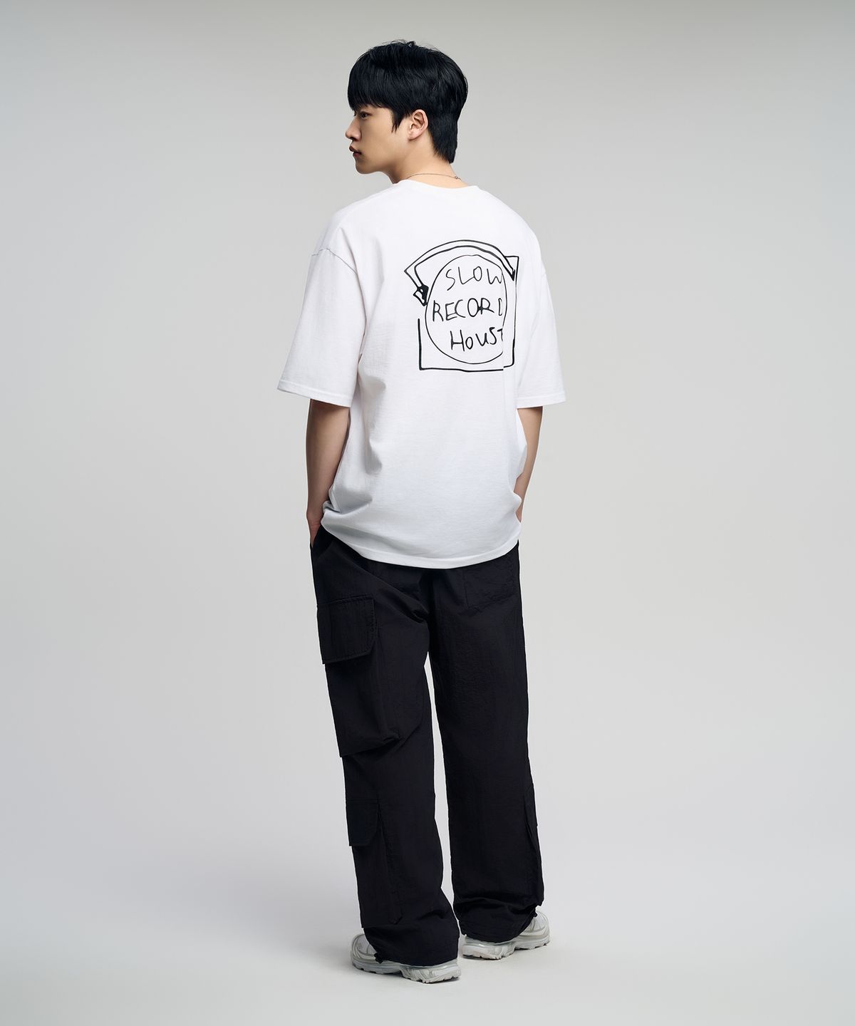 슬로우 레코드 하우스(SLOW RECORD HOUSE) 레코드 반팔 티셔츠_화이트