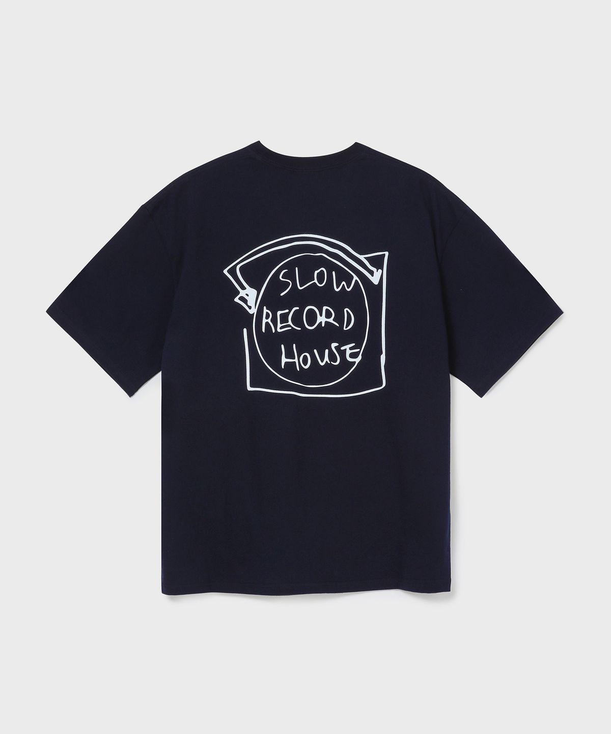 슬로우 레코드 하우스(SLOW RECORD HOUSE) 레코드 반팔 티셔츠_네이비