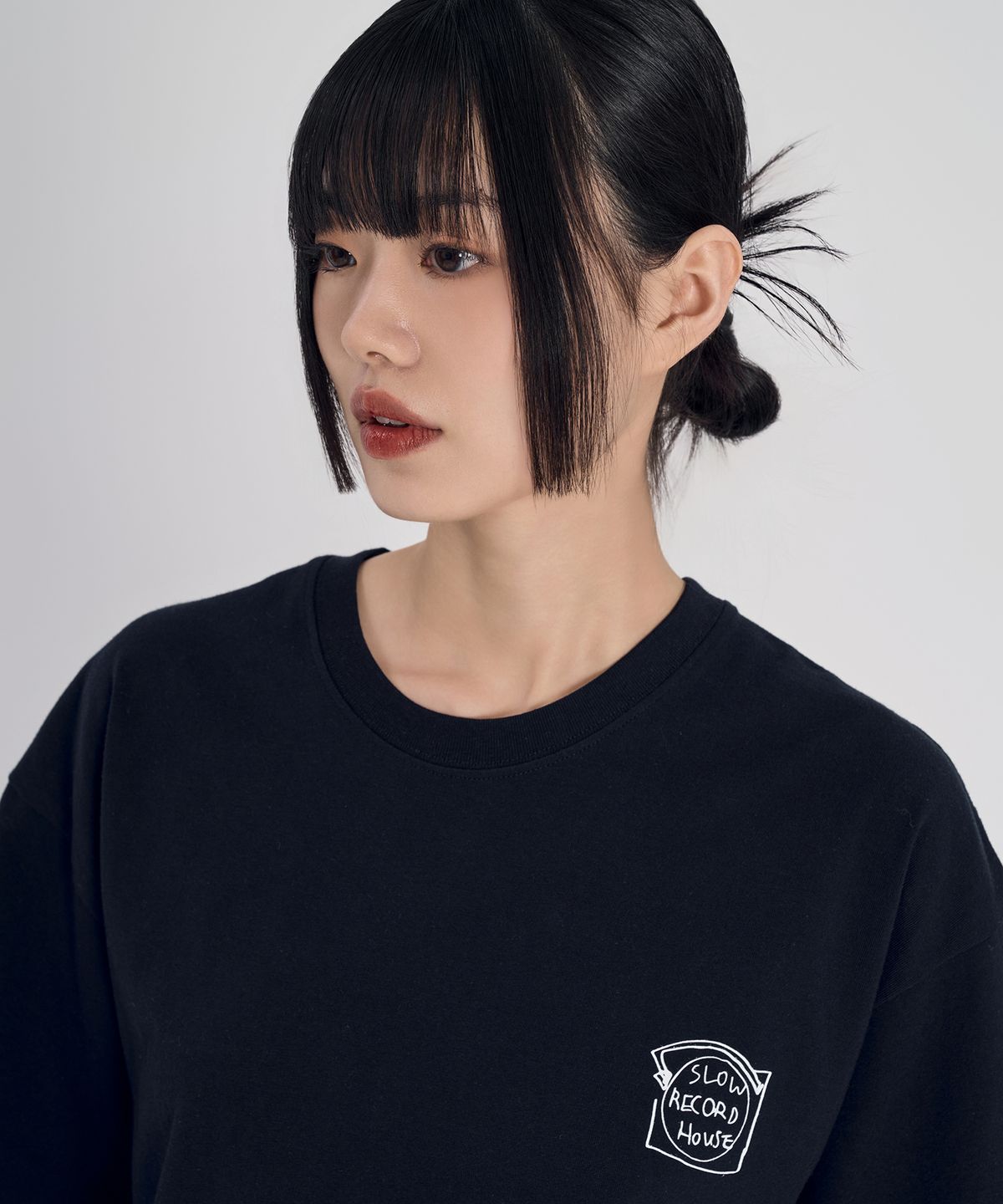 슬로우 레코드 하우스(SLOW RECORD HOUSE) 레코드 반팔 티셔츠_네이비
