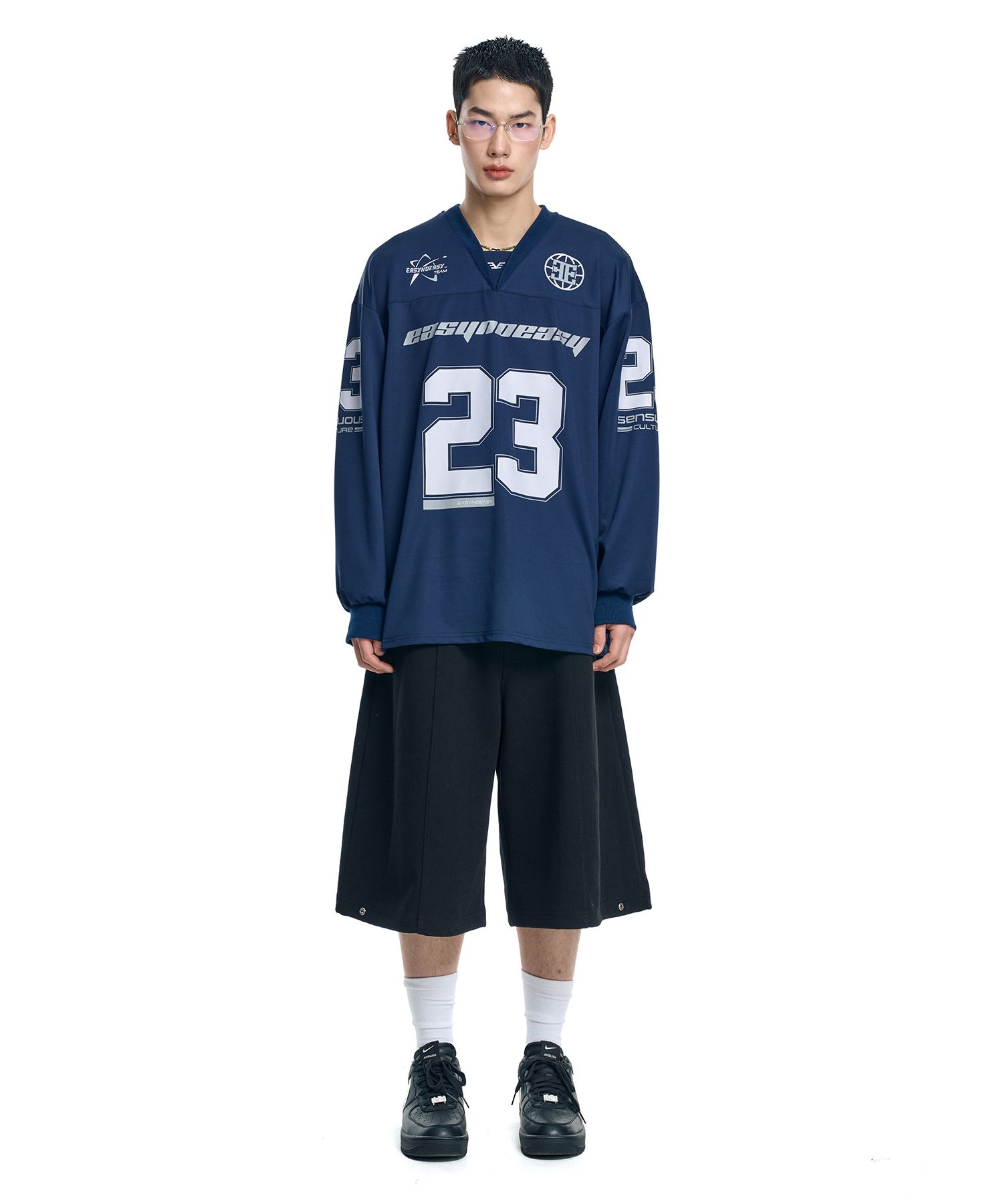 ★大人気★EASY NO EASY★Long Sleeve Football Jersey★追跡付 MUSINSA公式 | EASY NO EASY Long Sleeve Football Jersey - Black