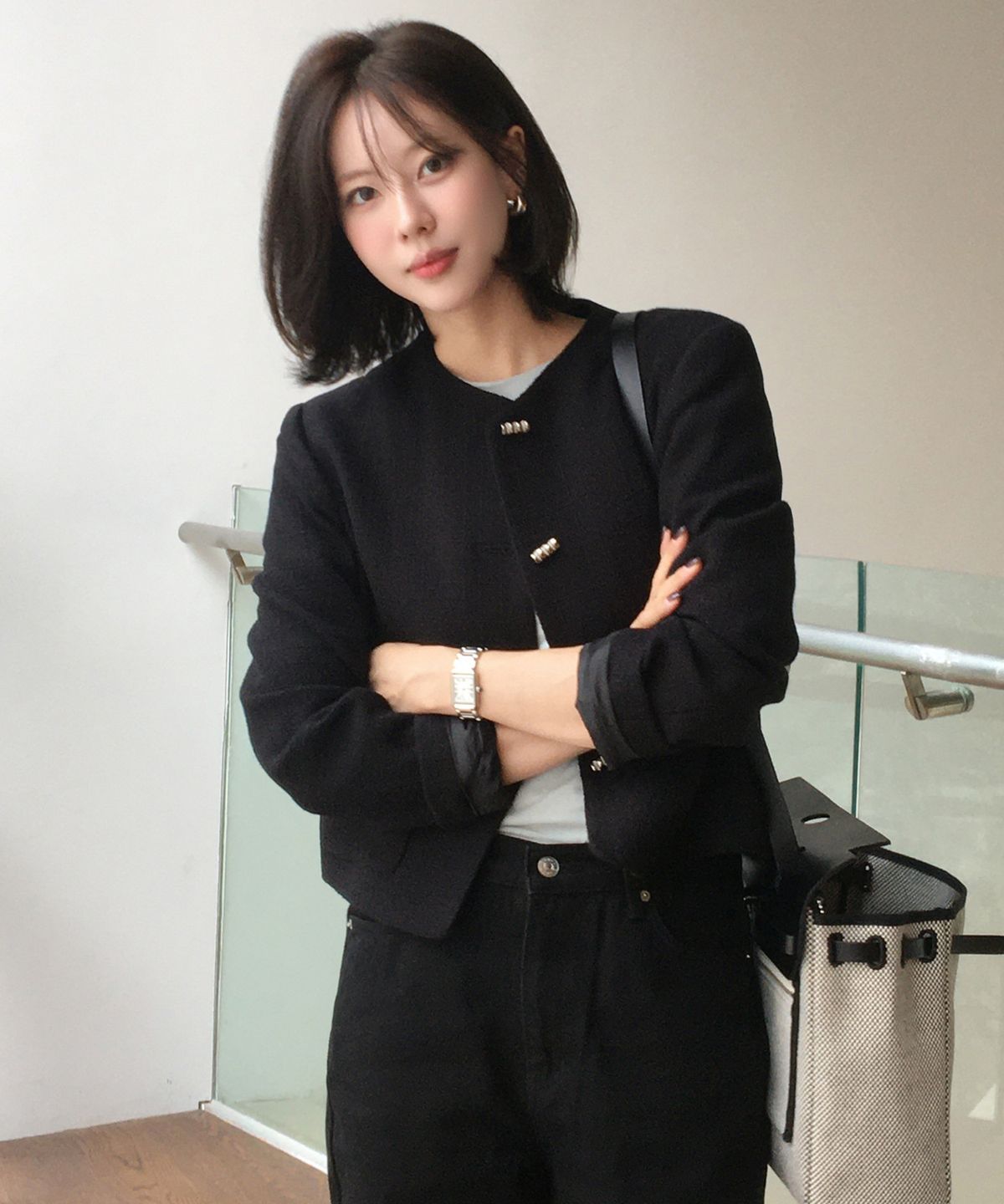 드로우핏 우먼(DRAWFIT WOMEN) 버튼 트위드 자켓 [IVORY]
