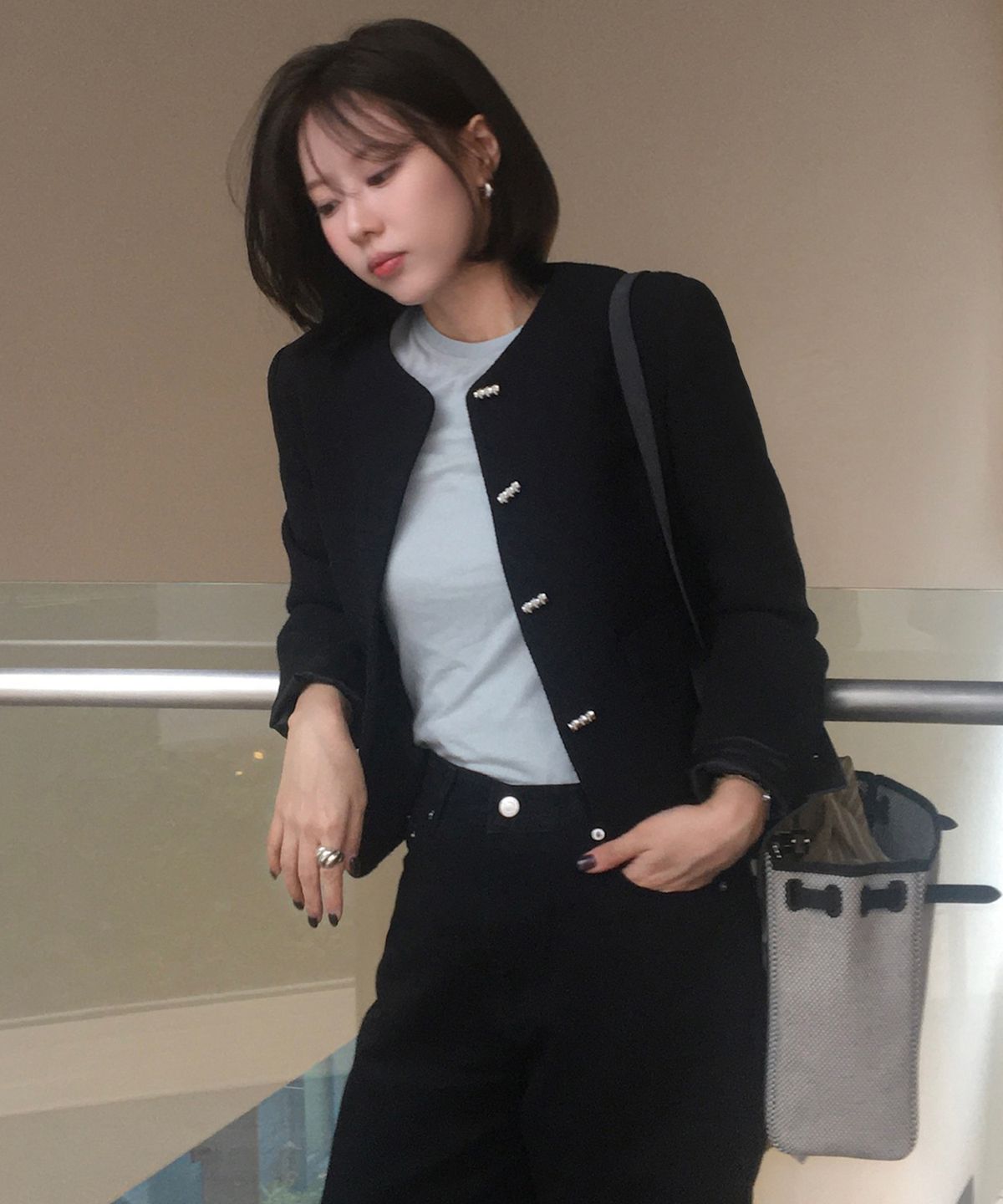 드로우핏 우먼(DRAWFIT WOMEN) 버튼 트위드 자켓 [IVORY]