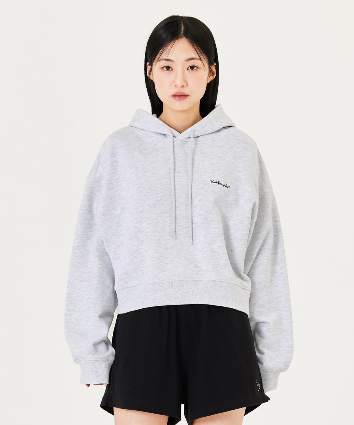 마크곤잘레스(MARK GONZALES) WOMENS SIGN LOGO OG CROPPED SWEAT HOODIE - L/GREY