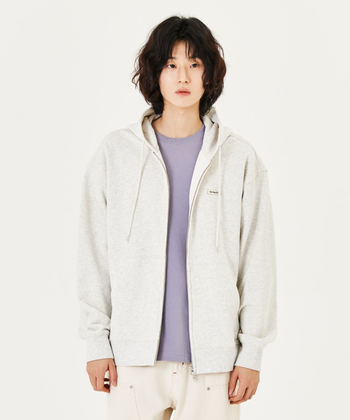 마크곤잘레스(MARK GONZALES) SIGN LOGO WAPPEN OG SWEAT ZIP-UP HOODIE - OATMEAL