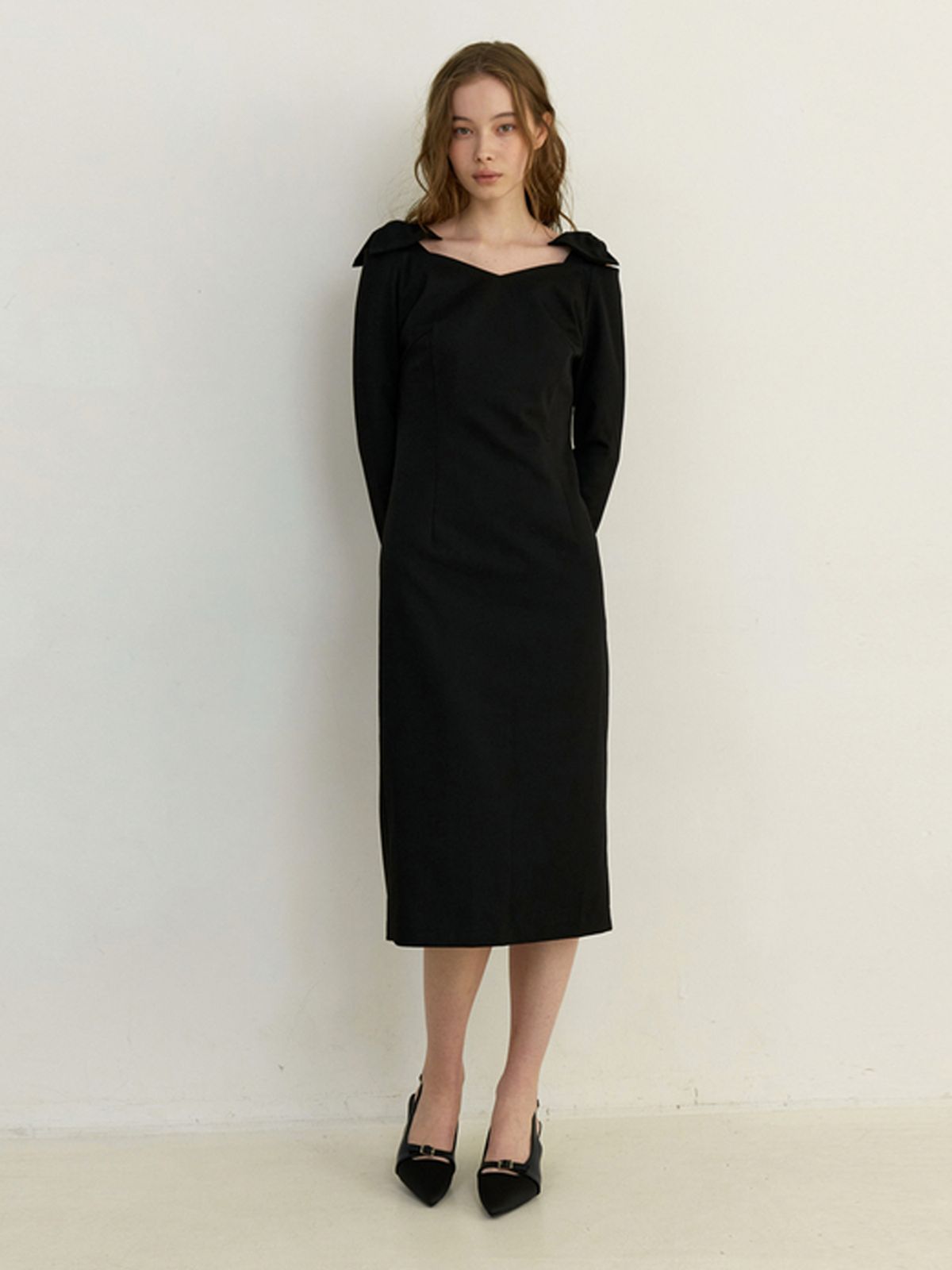 카인더베이비(KINDABABY) semi off shoulder ribbon dress - black