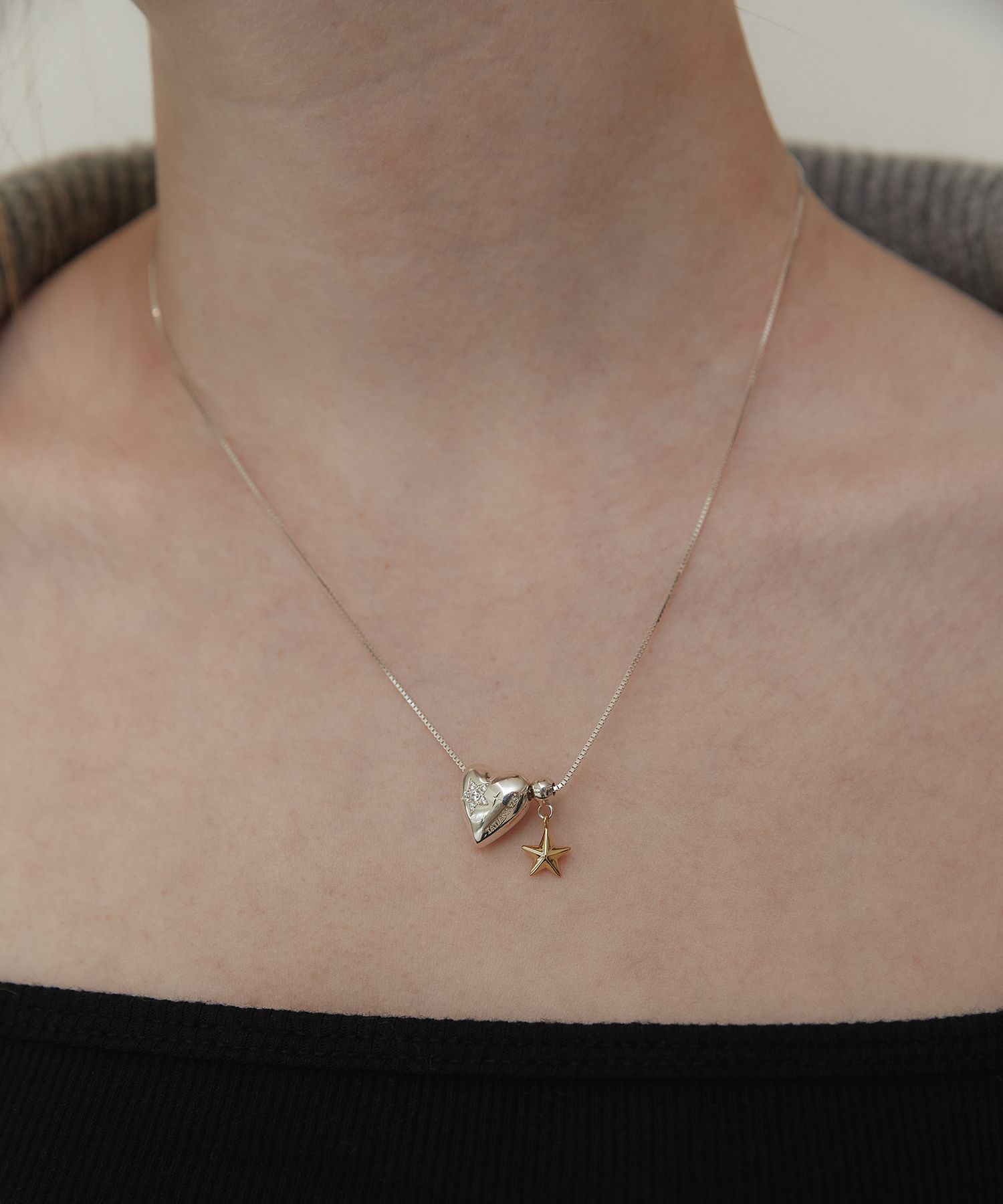【TATIANA】(Silver925) Chocolat Heart Star Dangle Necklace MUSINSA | TATIANA (Silver 925) Chocolate Heart Star Dangle