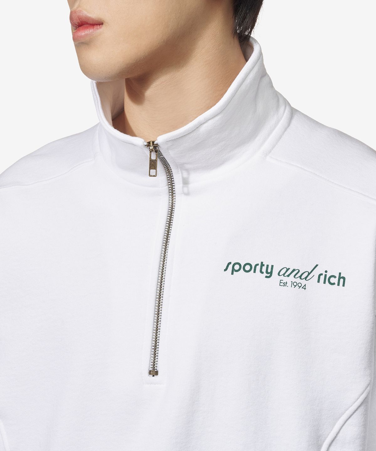 스포티앤리치(SPORTY&RICH) 탱크 로고 하프 집업 맨투맨 - 화이트 / QZAW239WH