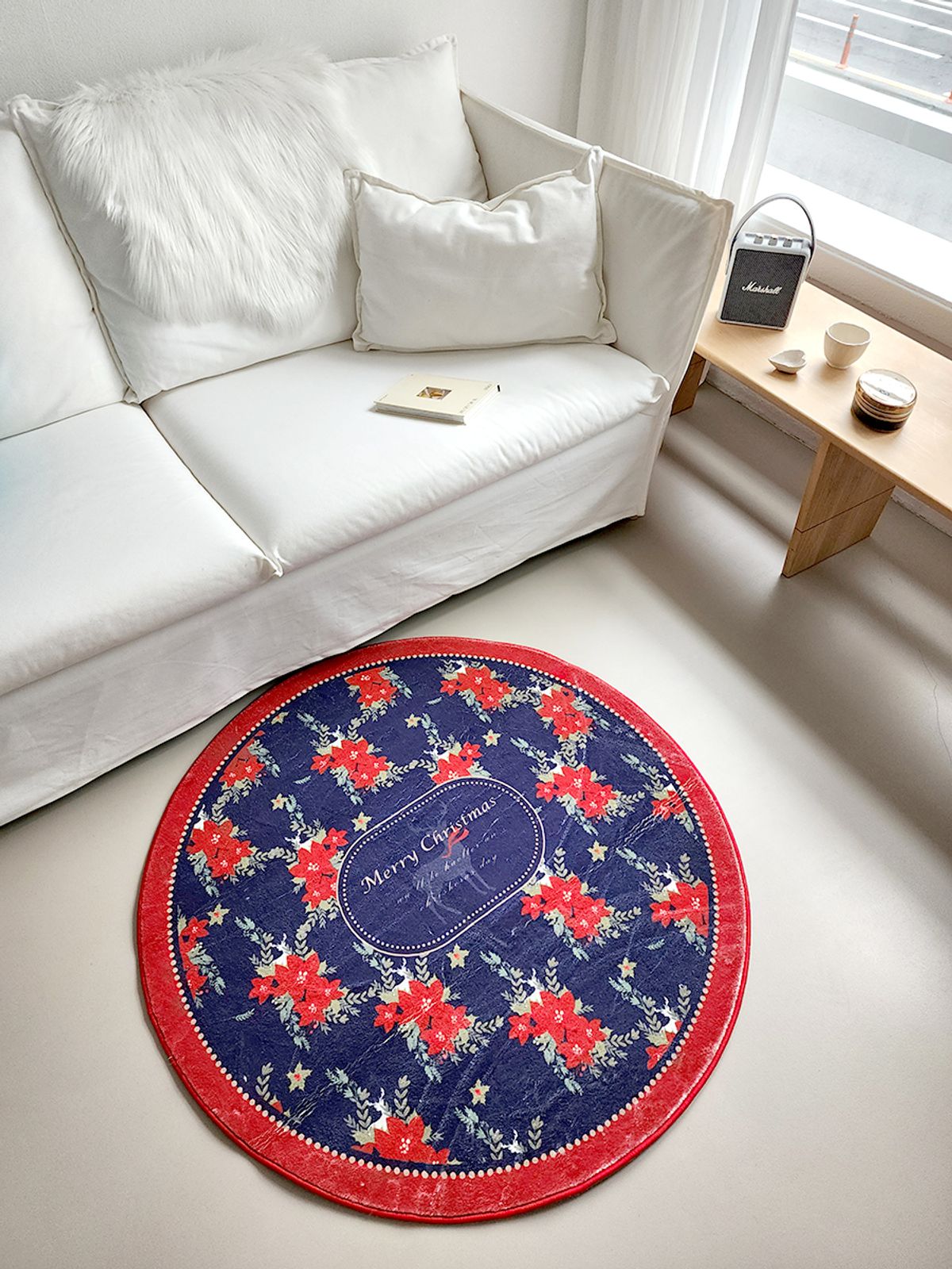 블랑쉬하우스(BLANCHE HOUSE) 네이비 메리크리스마스 리스 아트 원형 러그 100x100
