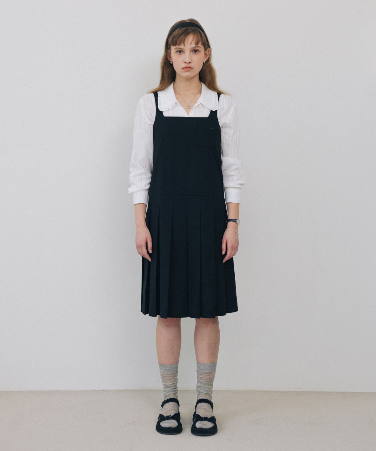 튜드먼트(TTUDEMENT) PLEATED LONG DRESS BLACK