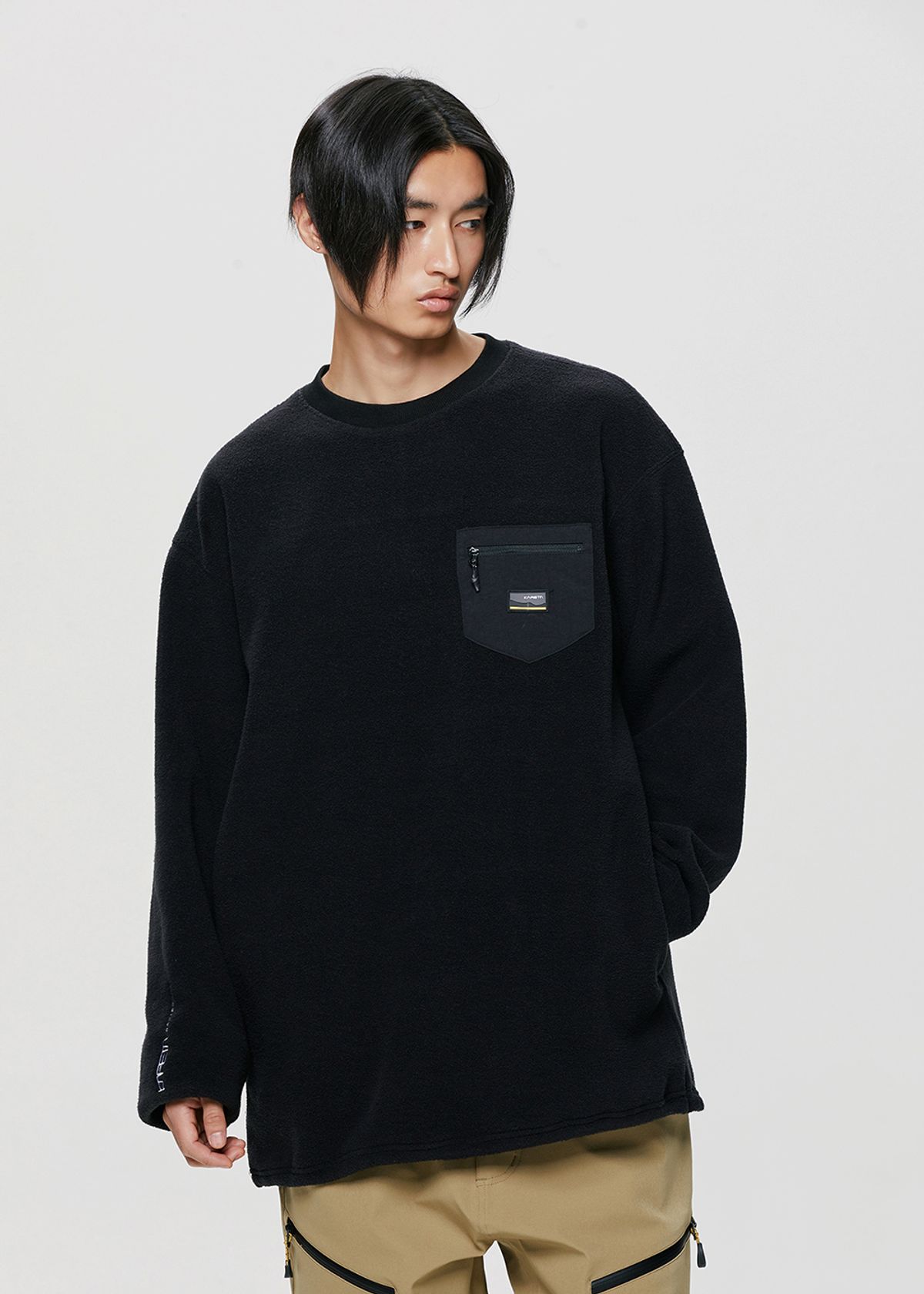 카레타(KARETA) 엘에스 플리스 크루넥 블랙