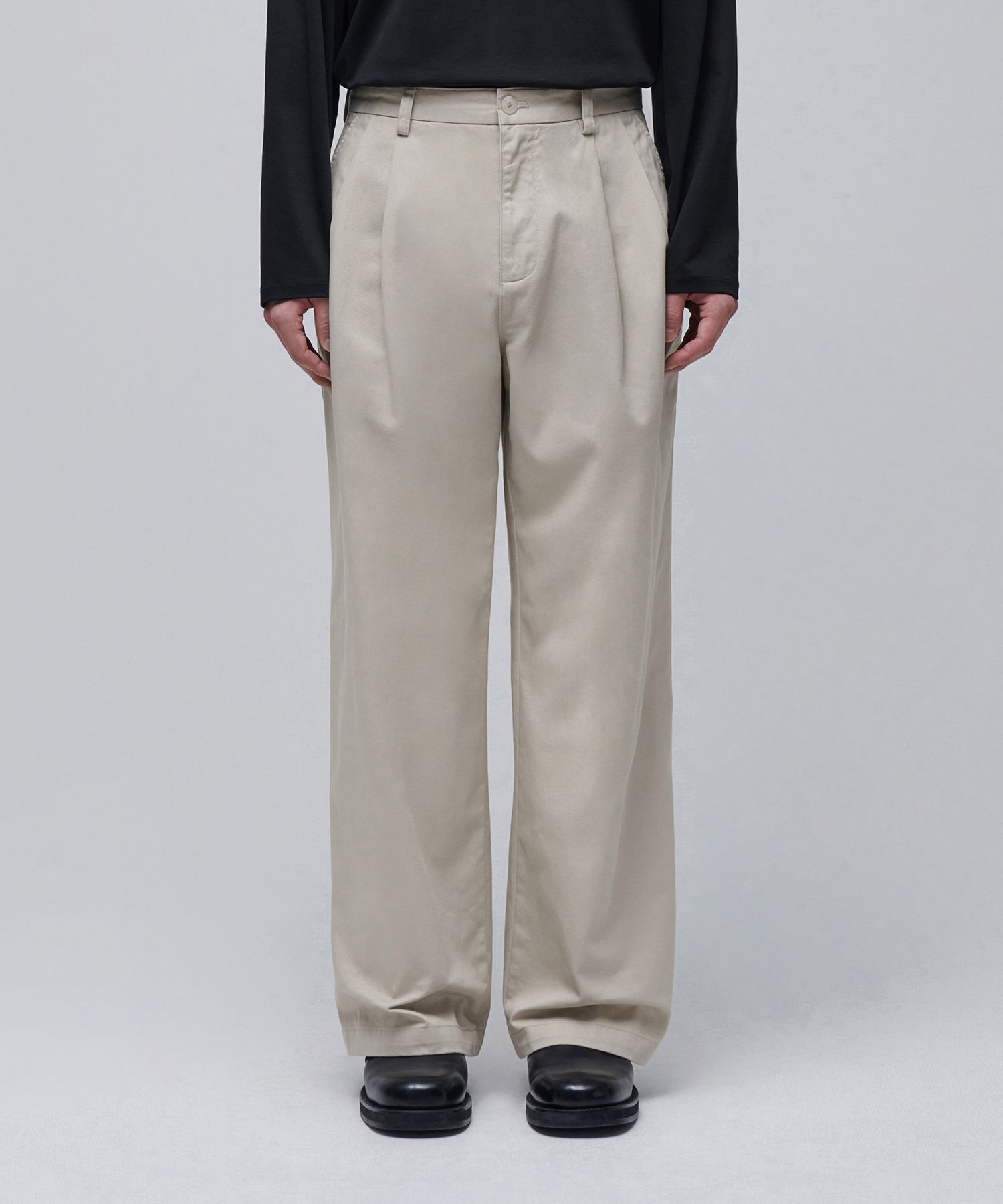 ミュゲ muguet side tuck long pants beige side tuck long pants