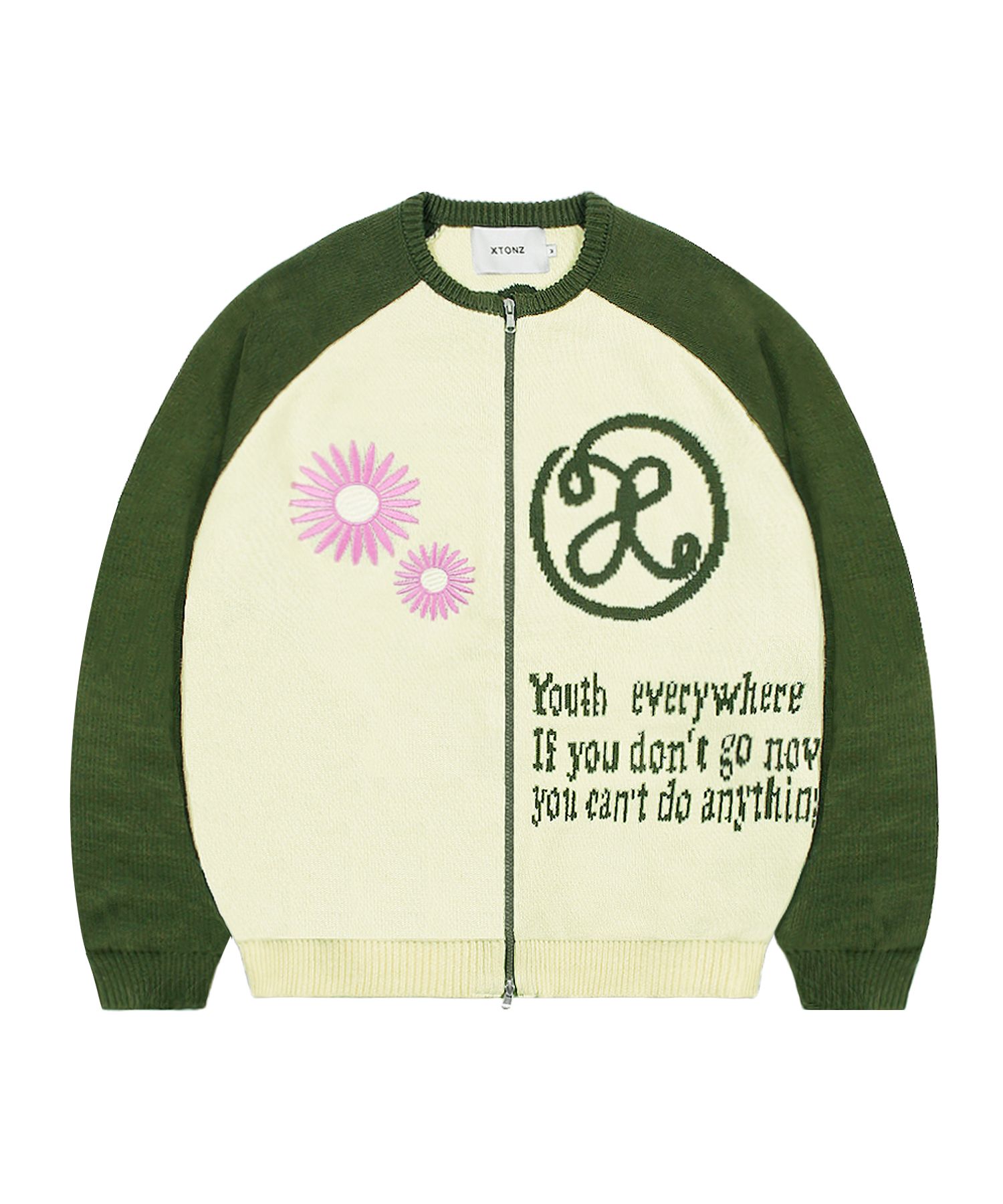 アウターその他 XTONZ XTK073 Flower Raglan Knit Zip-up KHAKI xtk073KH MUSINSA | XTONZ XTK073 Flower Raglan Knit Zip-Up (KHAKI)