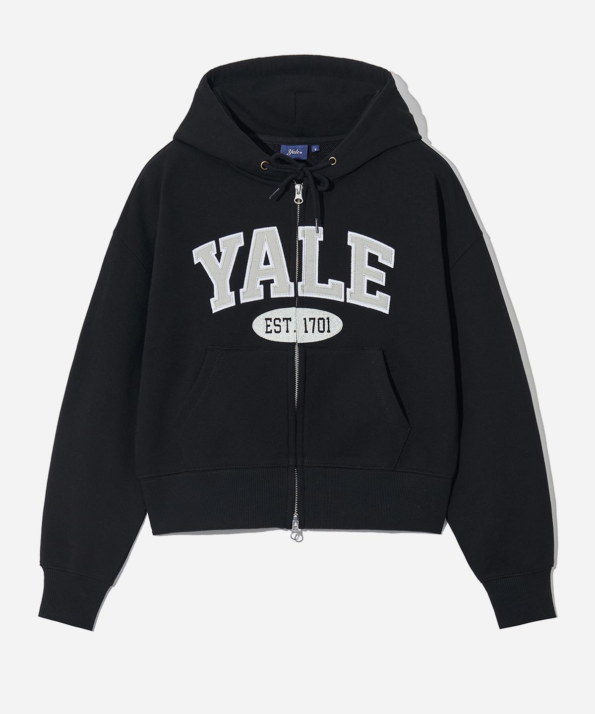 예일(YALE) 투톤아치 크롭 후드집업_블랙