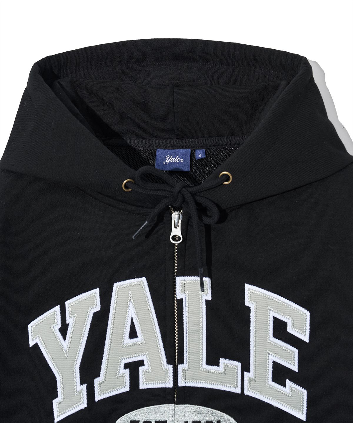 예일(YALE) 투톤아치 크롭 후드집업_블랙