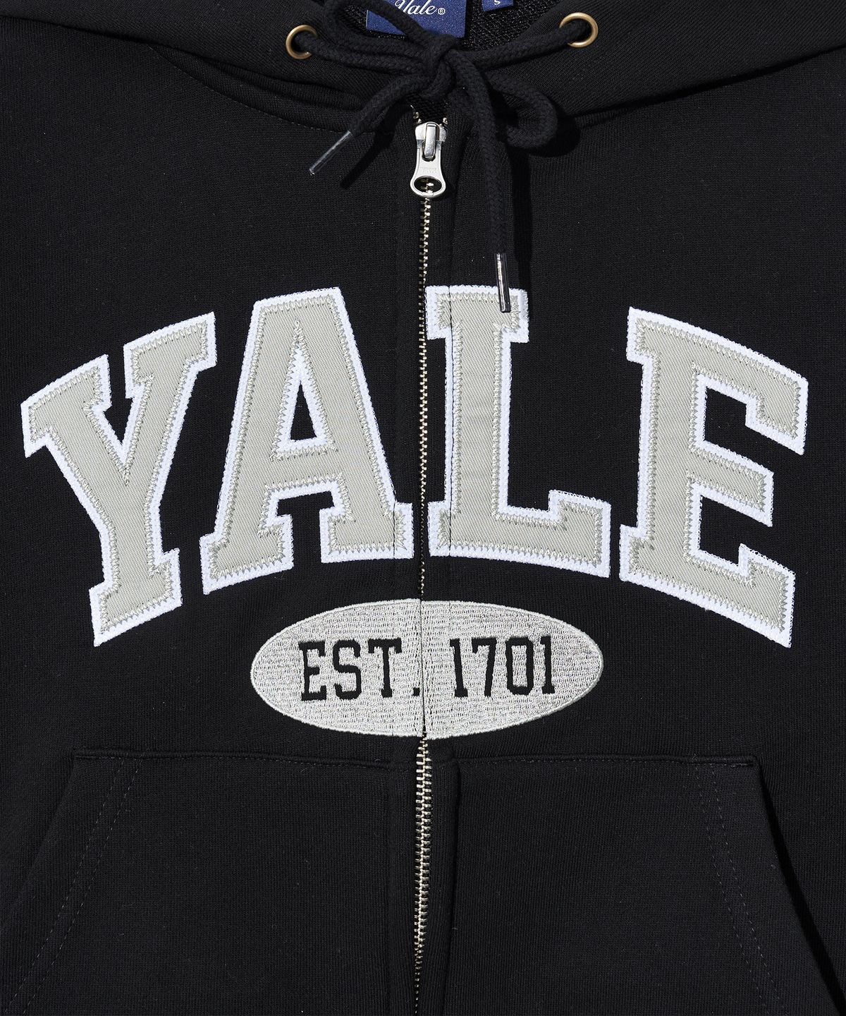 예일(YALE) 투톤아치 크롭 후드집업_블랙