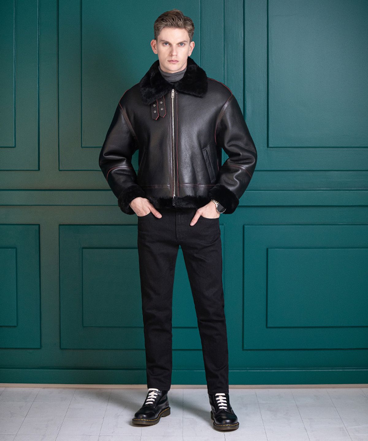 스트라이크(STRIKE) 아우라노스 램스킨 쉐어링 재킷 (BLACK)