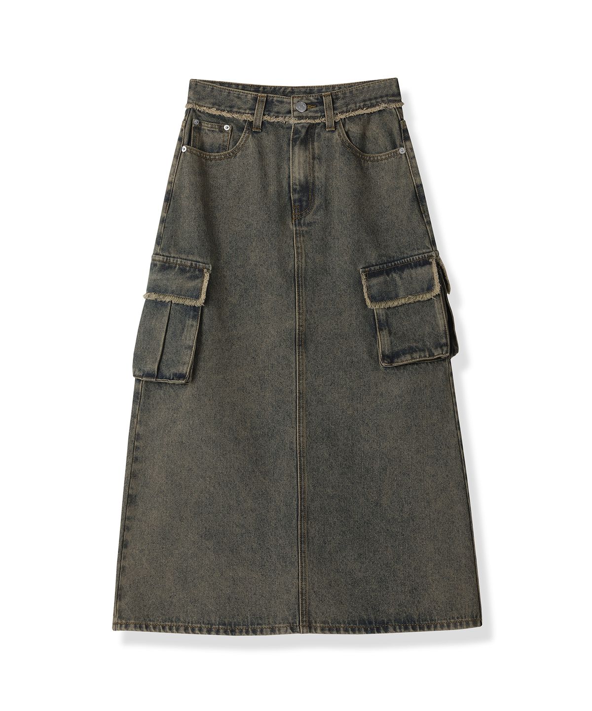 어반드레스(AVANDRESS) Harper Tassel Pocket Denim Long Skirt YELLOW BLUE