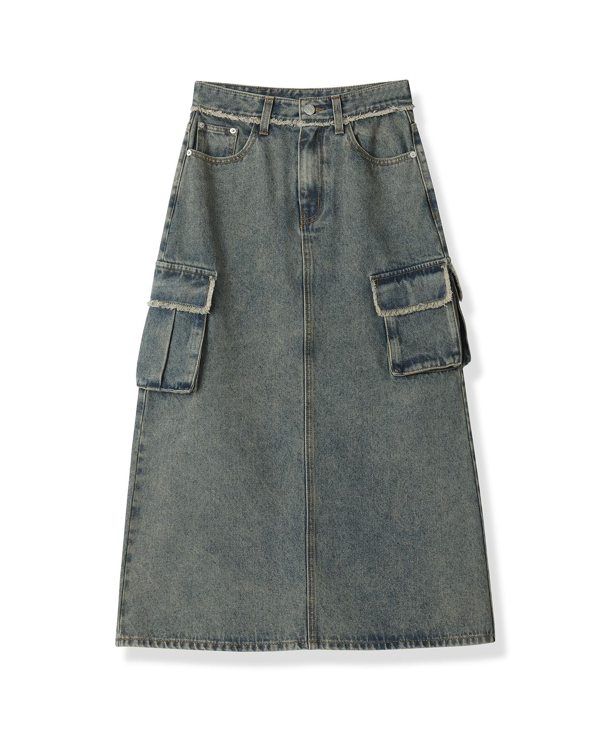 어반드레스(AVANDRESS) Harper Tassel Pocket Denim Long Skirt YELLOW BLUE