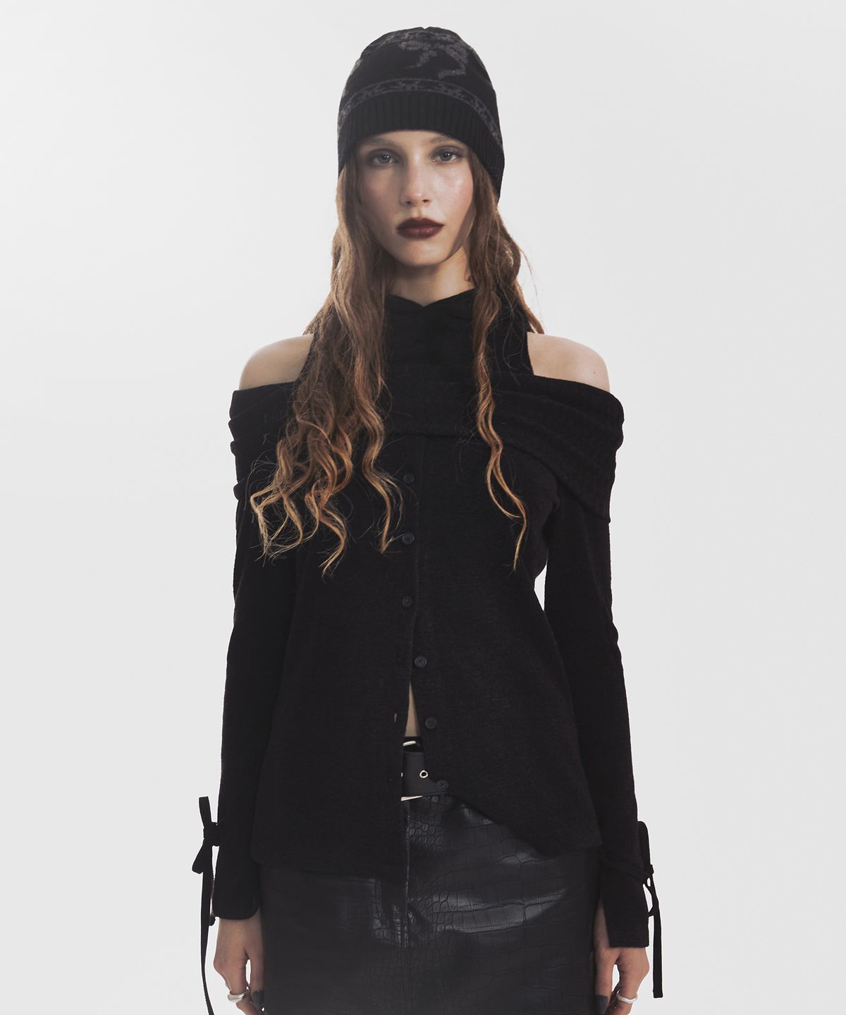 낫노잉(NOTKNOWING) Ribbon JQD Beanie (BLACK)