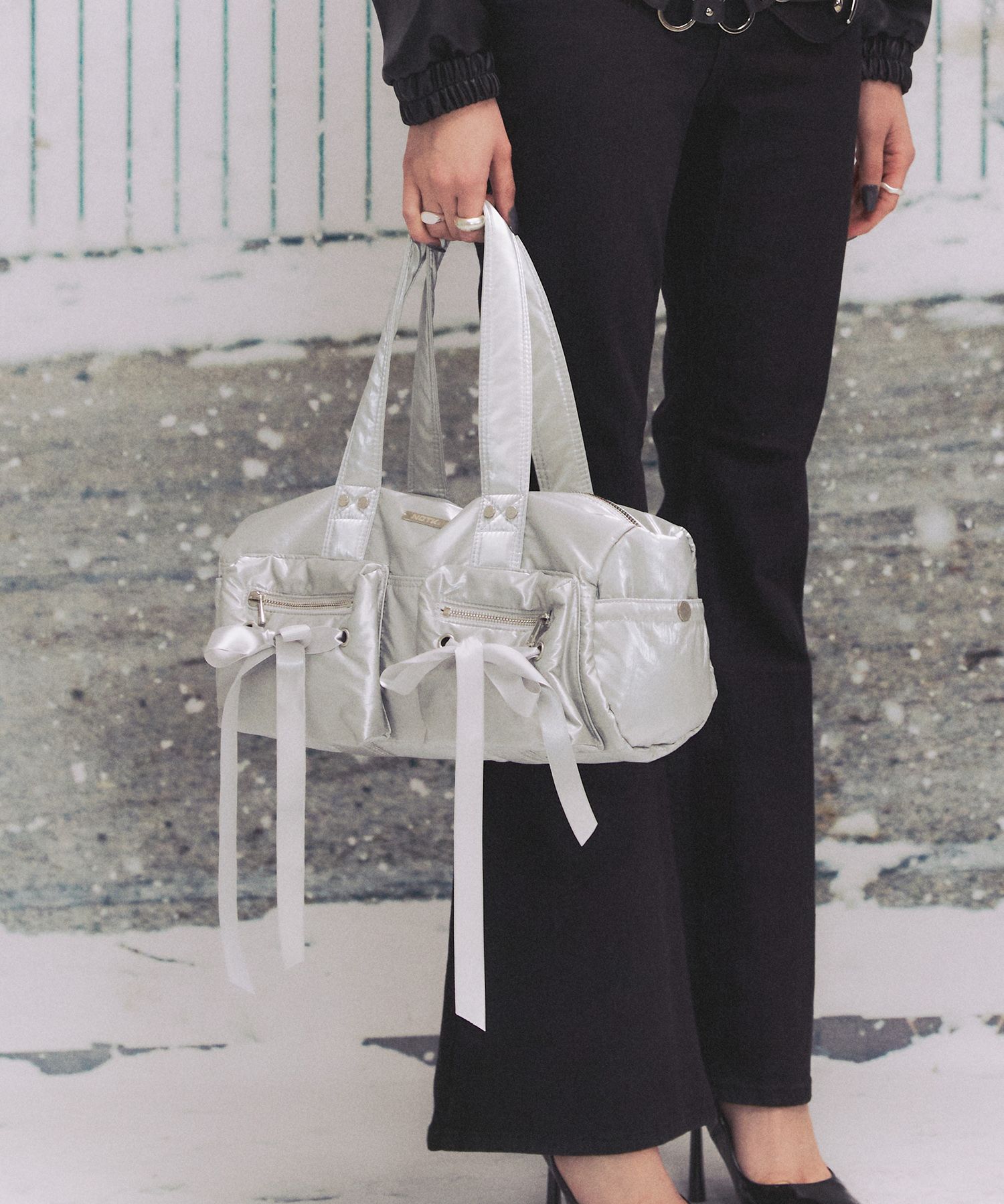 MUSINSA | NOTKNOWING Double Ribbon Cargo Duffle Bag (METAL