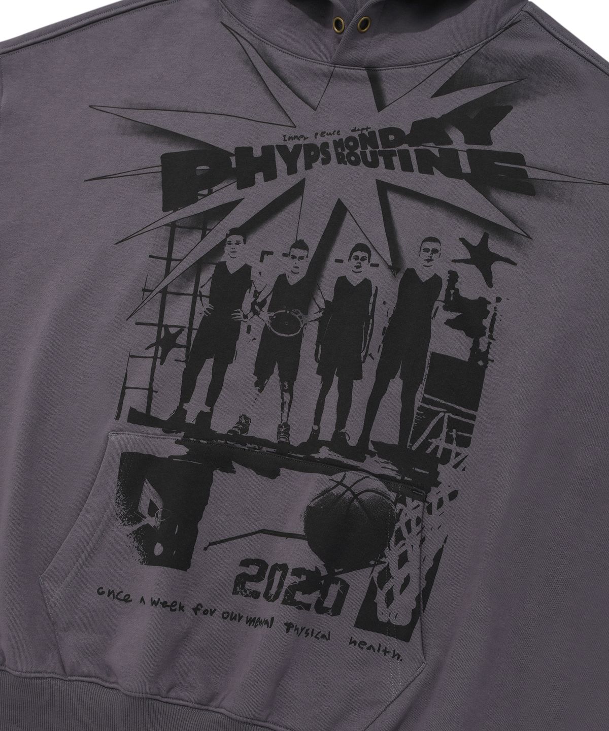 피지컬 디파트먼트(PHYSICAL DEPARTMENT) CARTOON BASKETBALL HOODIE PURPLE CHARCOAL