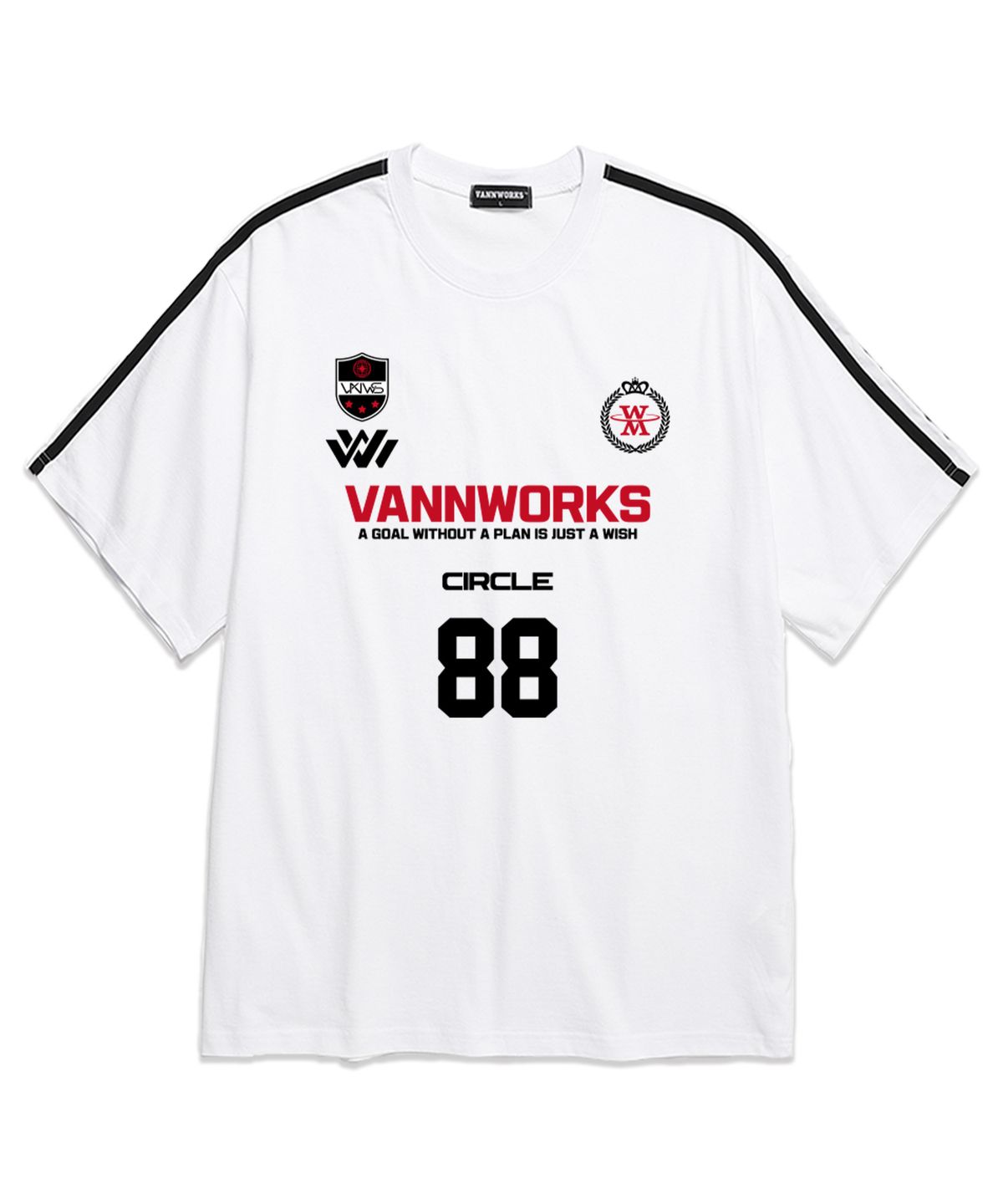 밴웍스(VANNWORKS) 투톤 유니폼 로고 오버핏 반팔 티셔츠 (VS0055) 화이트/레드