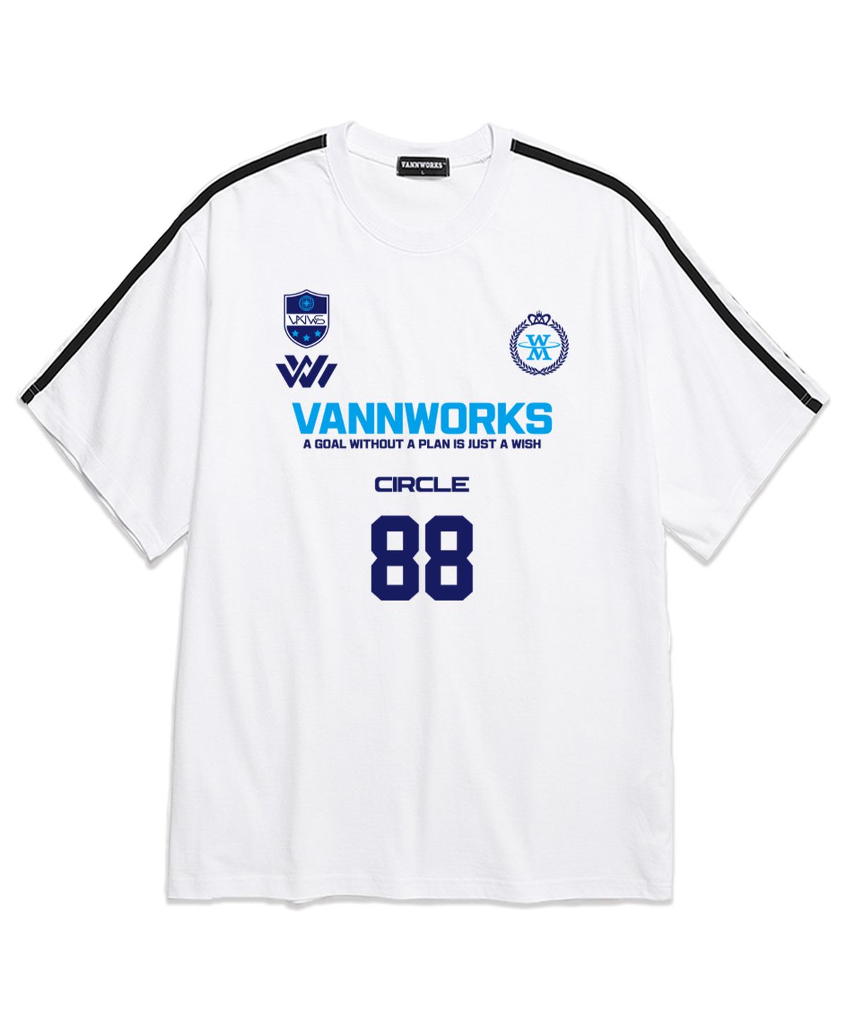 밴웍스(VANNWORKS) 투톤 유니폼 로고 오버핏 반팔 티셔츠 (VS0055) 화이트/스카이