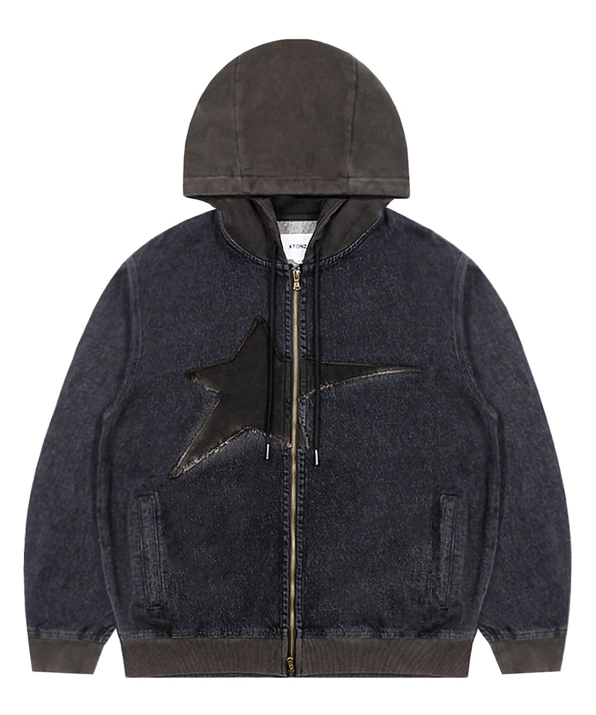 엑스톤즈(XTONZ) XTT061 빈티지 워싱 스타 데님 후드집업 (DARK GRAY)