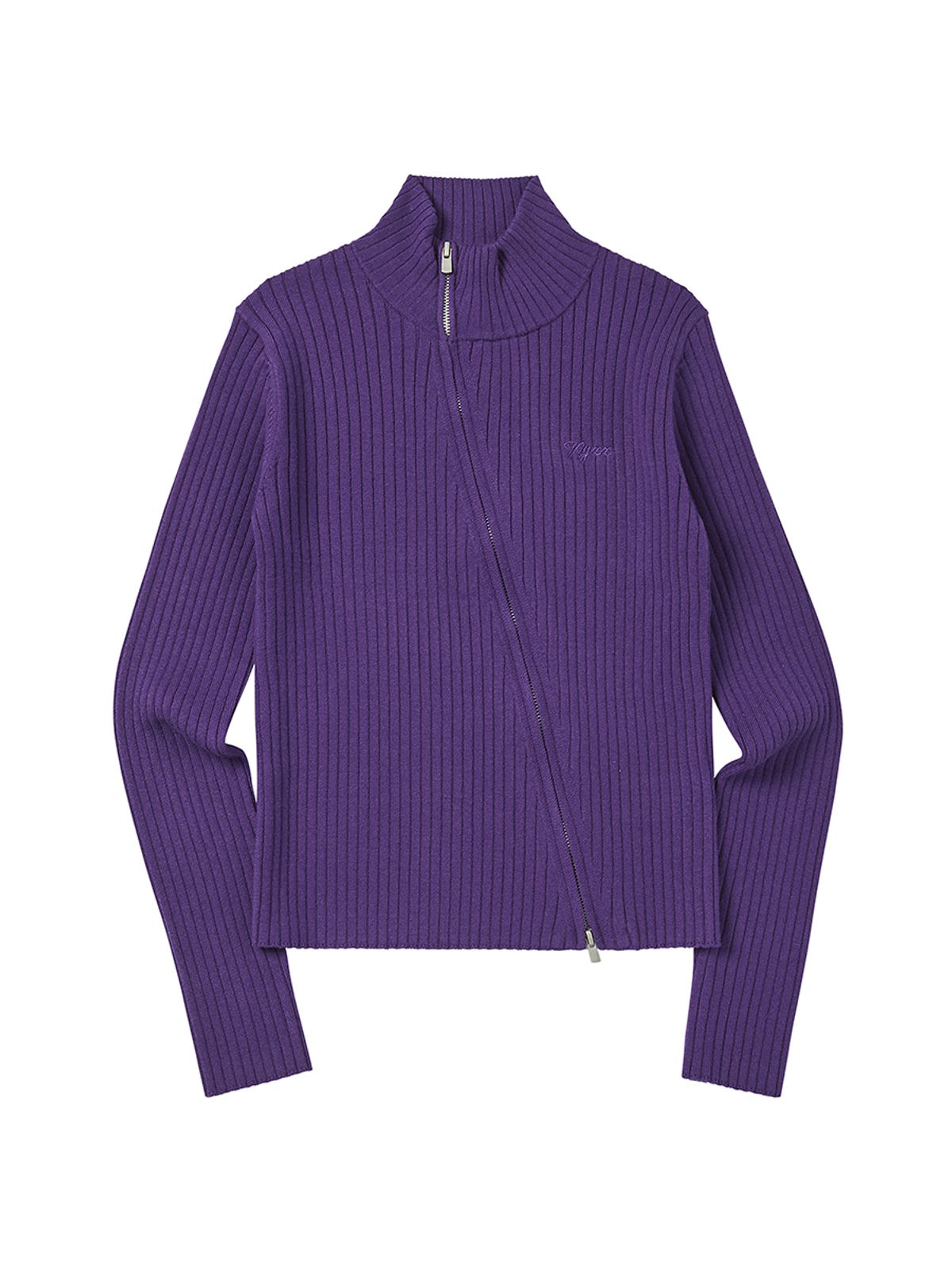 엔와이엑스엑스(NYXX) RIBBED OBLIQUE KNIT ZIP-UP PURPLE