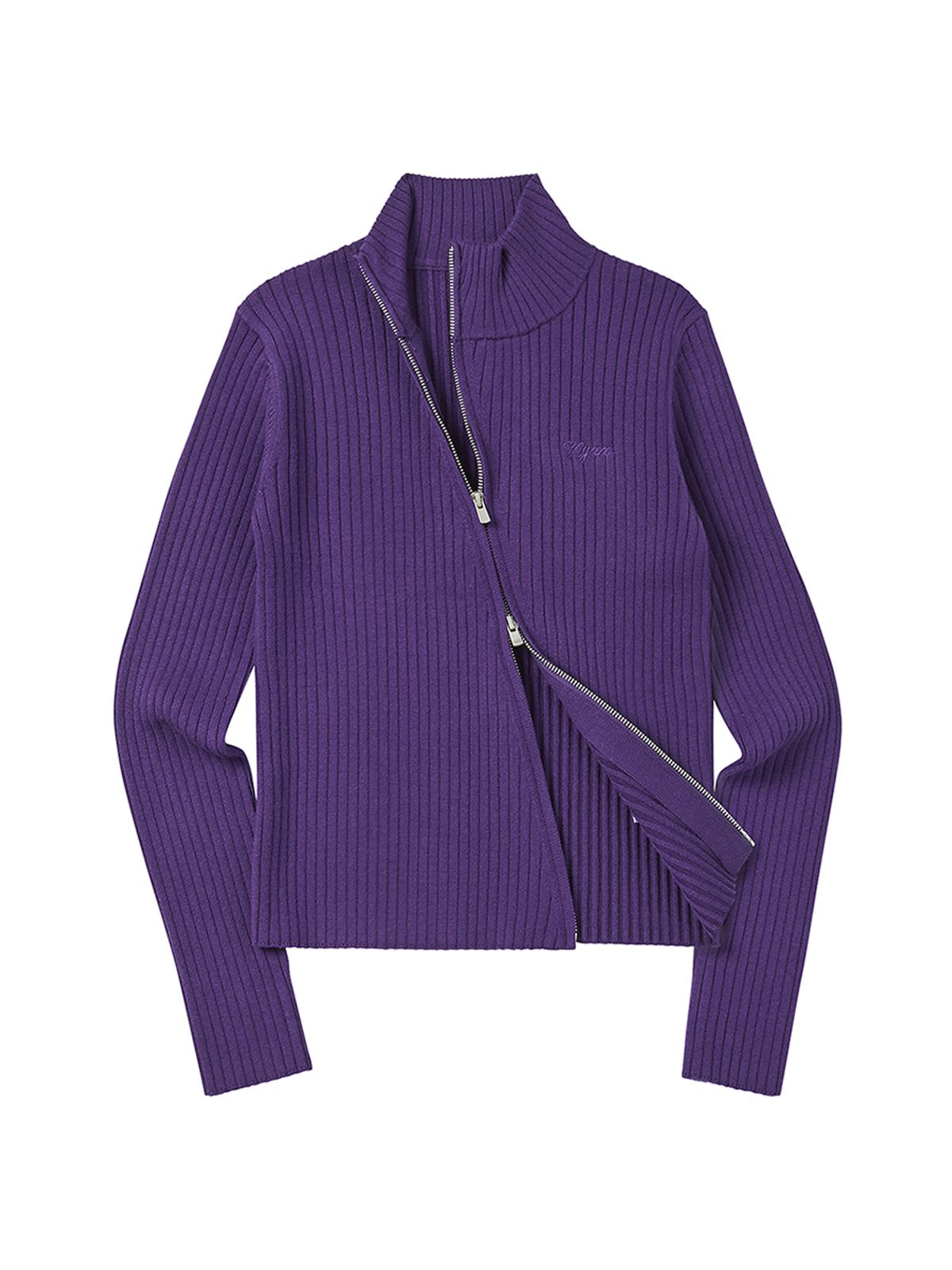 엔와이엑스엑스(NYXX) RIBBED OBLIQUE KNIT ZIP-UP PURPLE
