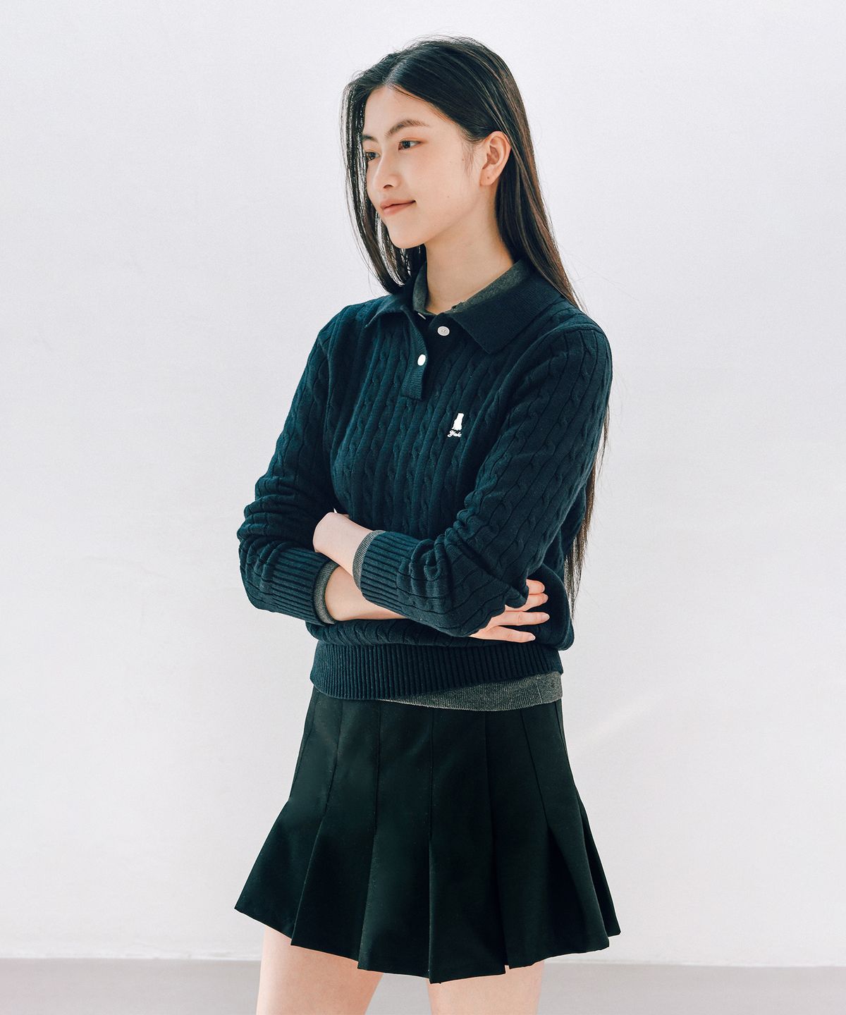 예일(YALE) 우먼즈 케이블 폴로 니트_아이보리