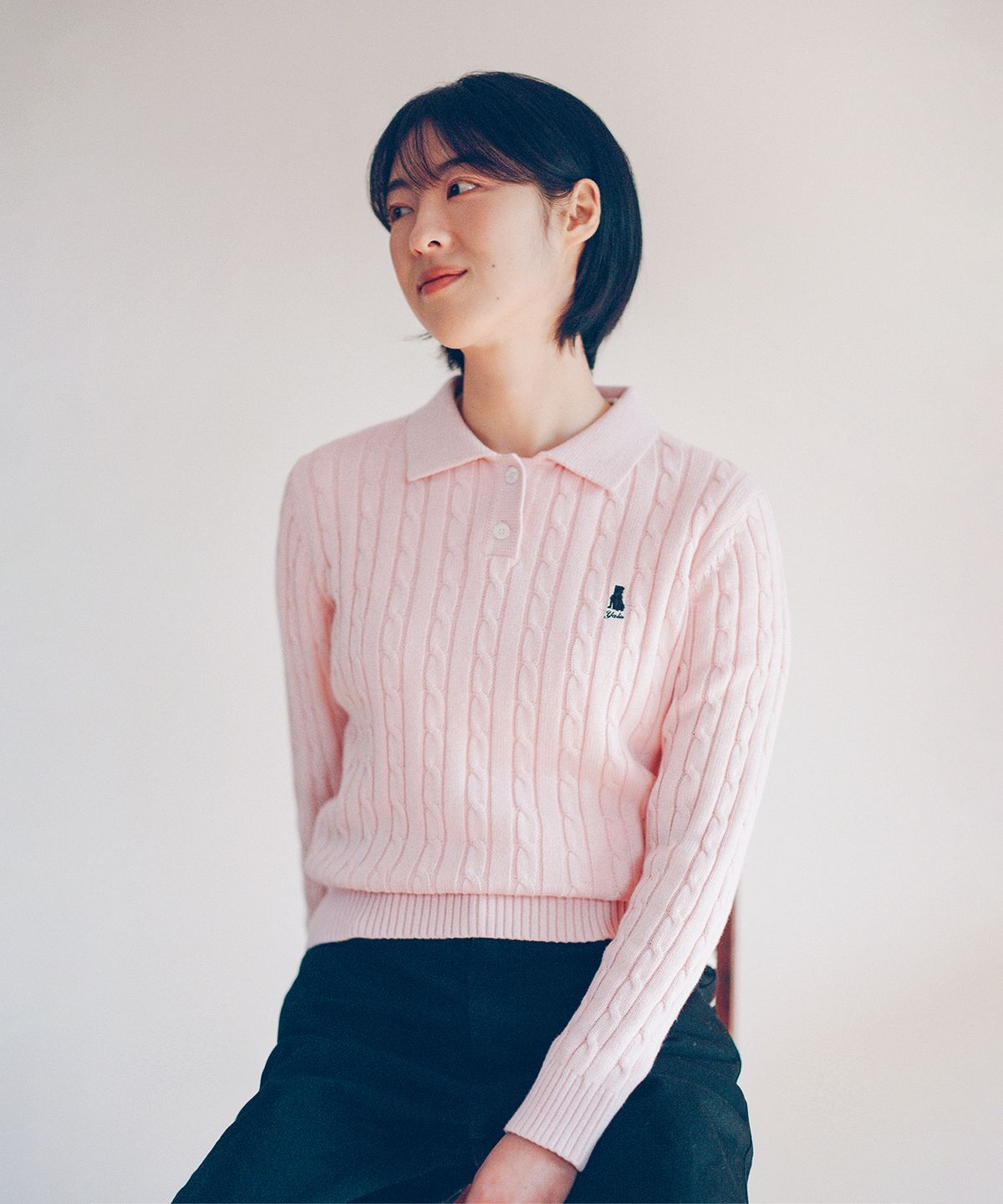 예일(YALE) 우먼즈 케이블 폴로 니트_시츄러스 믹스